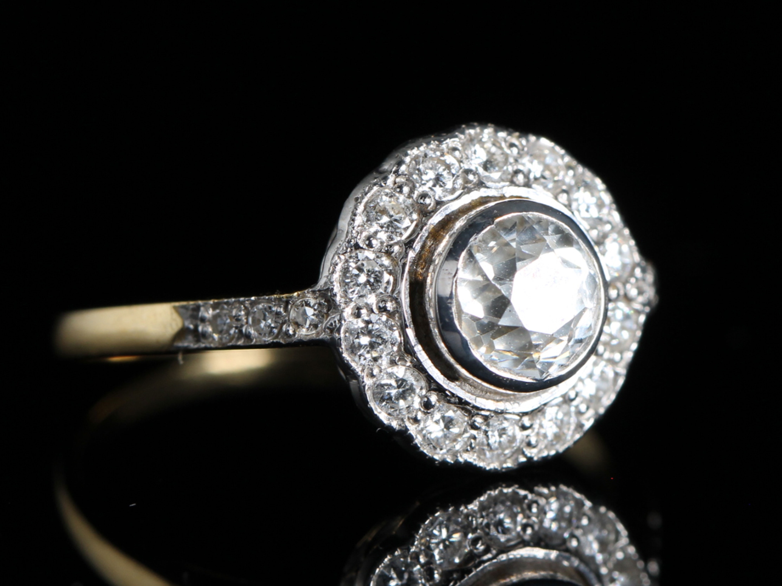 Edwardian Diamond Double Halo 18ct Gold Ring