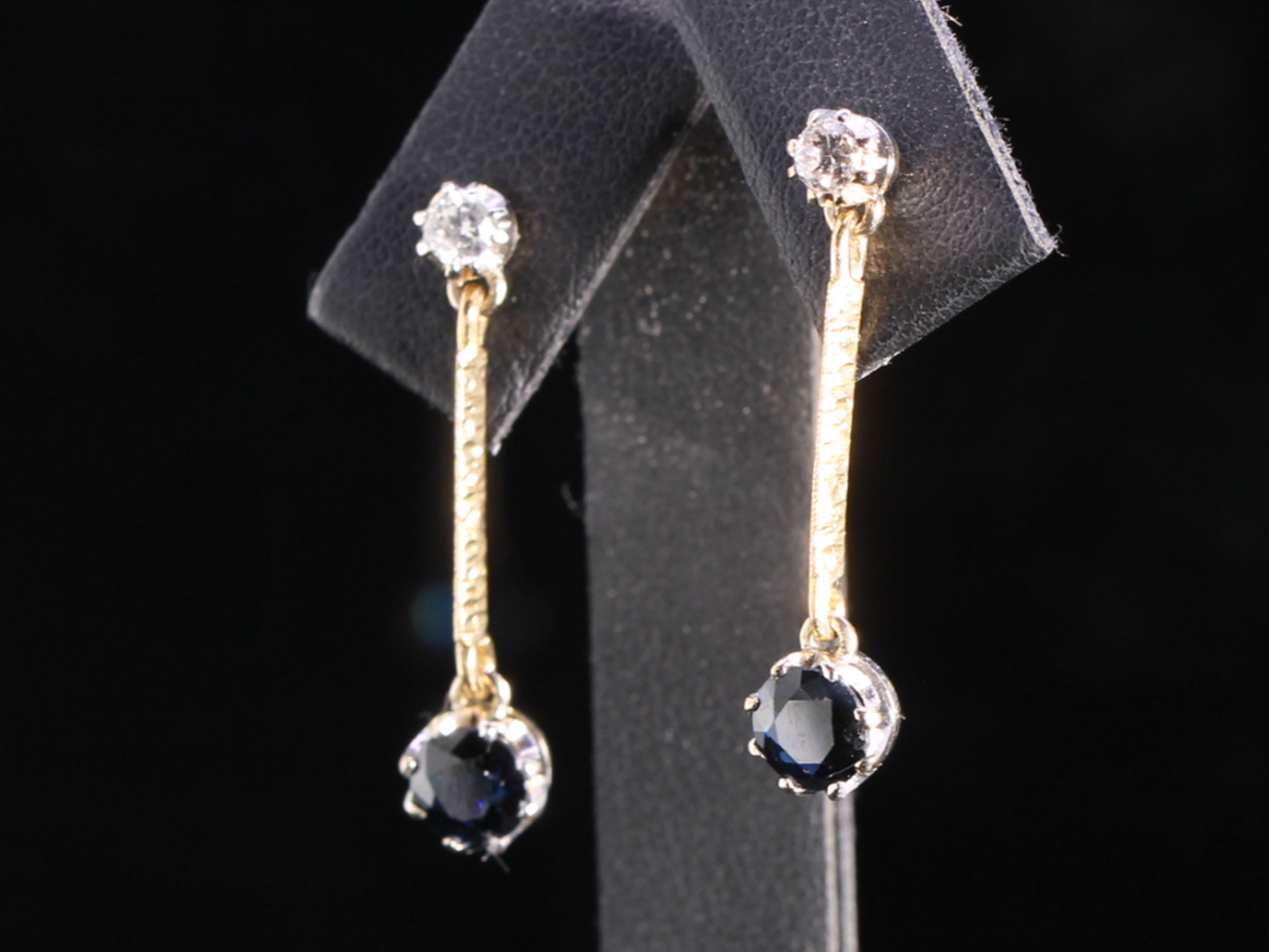 Vintage Diamond and Sapphire 18ct Gold Drop Earrings
