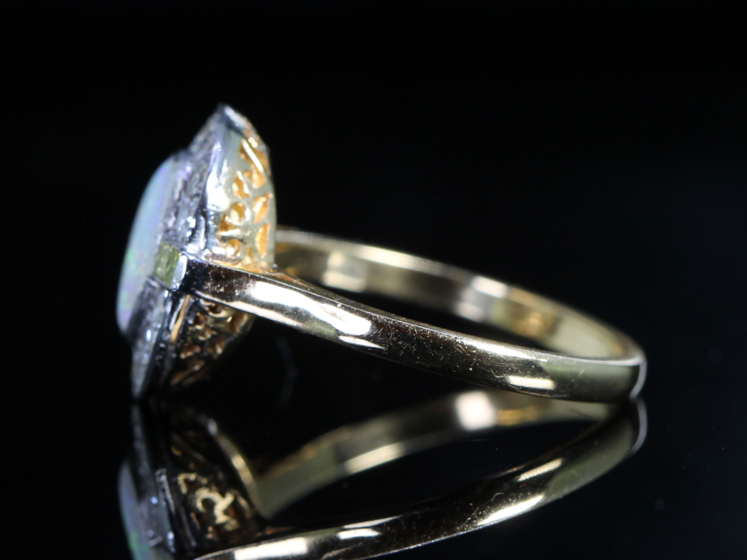 Art Deco Style Opal and Diamond 18ct Gold Cluster Ring 