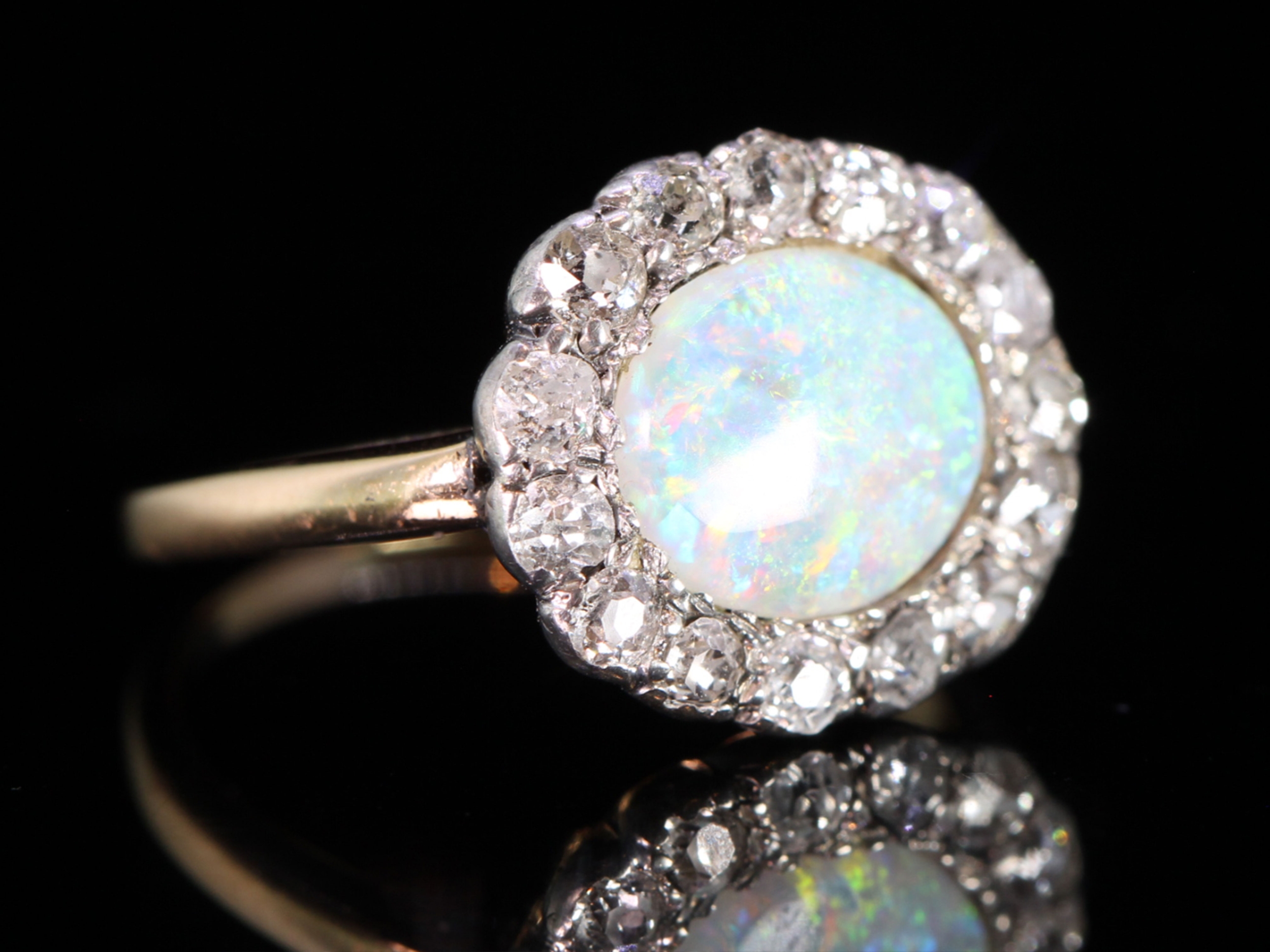 Georgian Opal and Diamond Cluster Ring