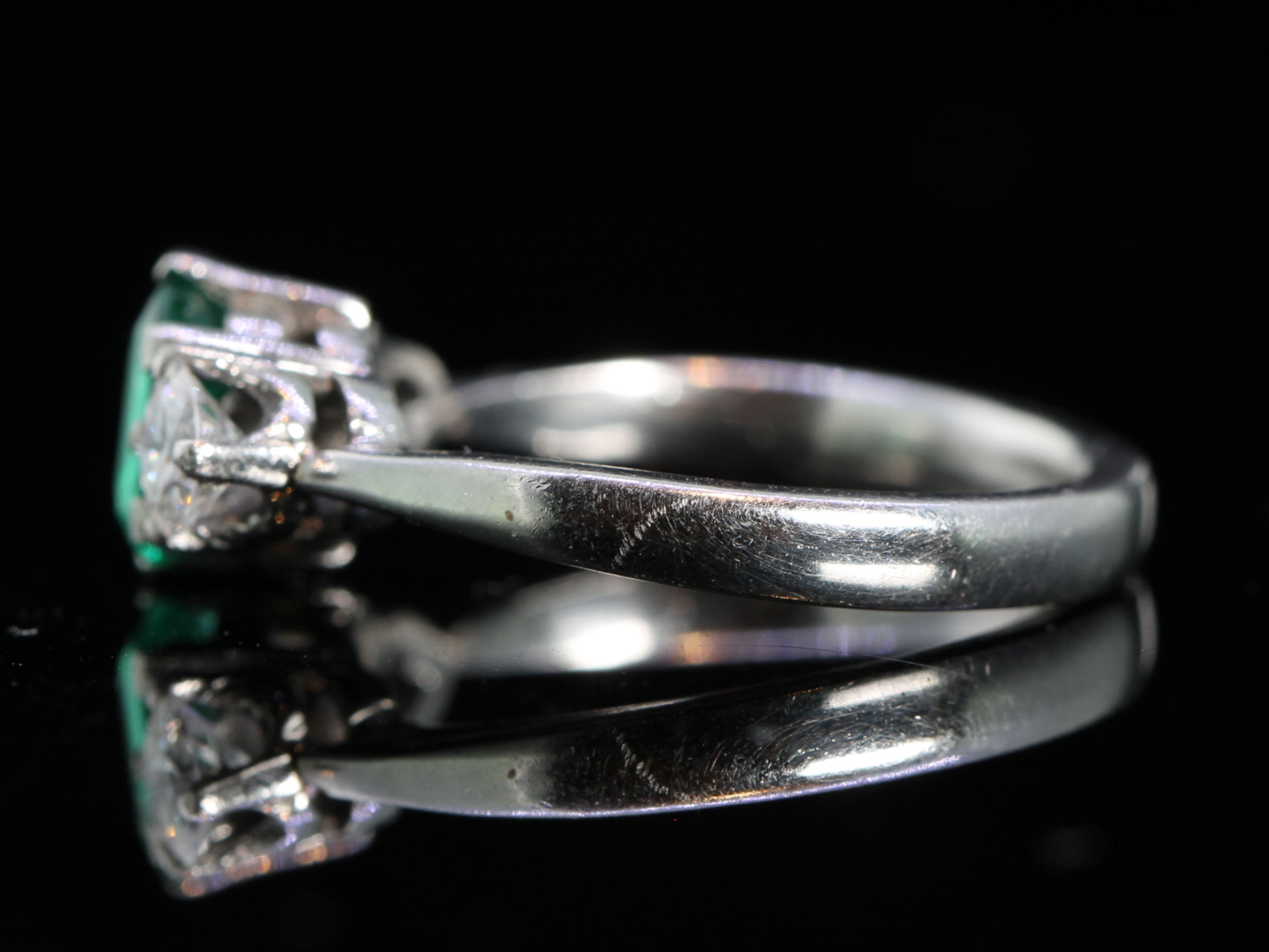 Vintage Emerald and Diamond Trilogy Platinum Ring