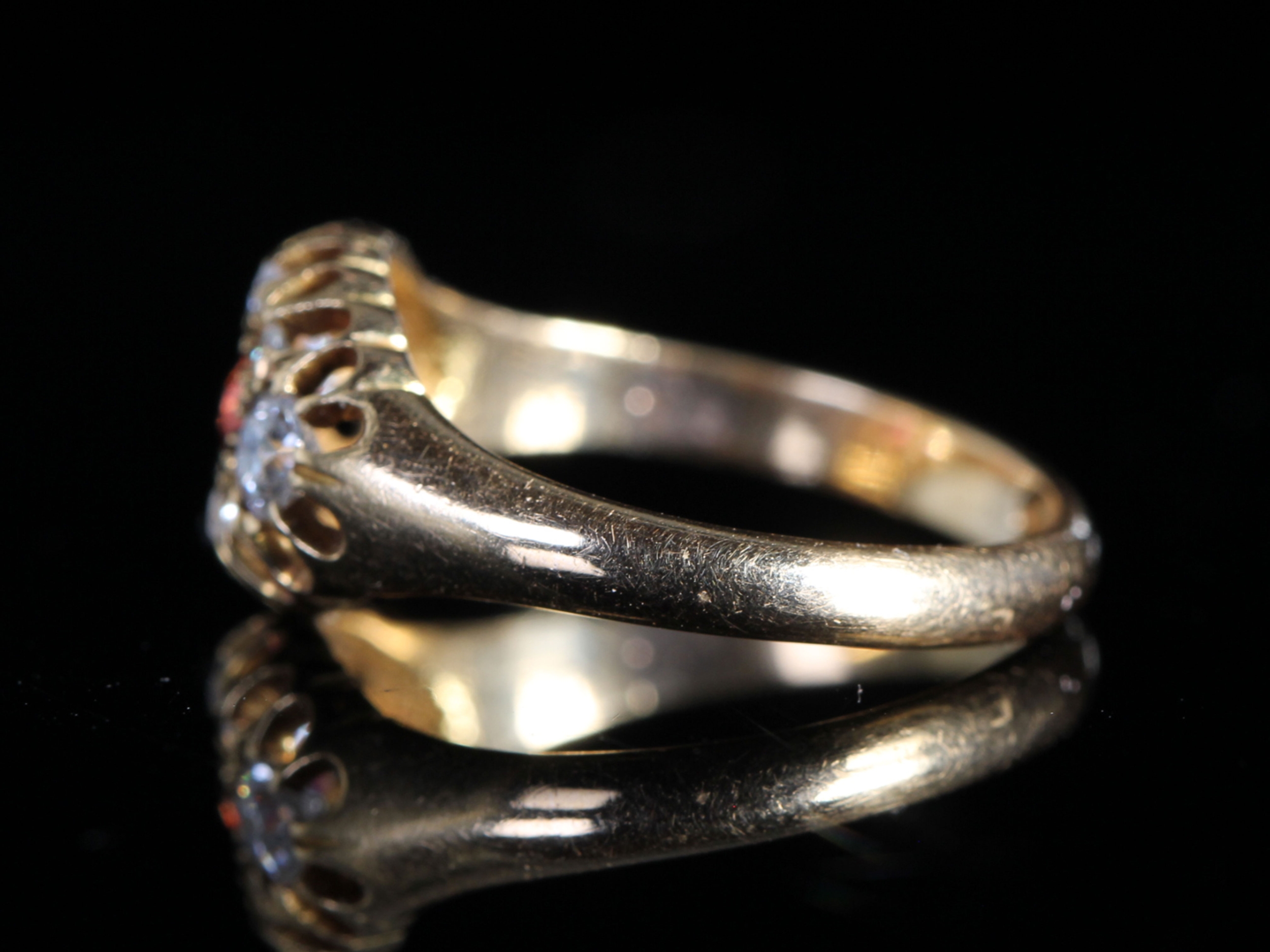 Edwardian Ruby and Diamond 18ct Gold Cluster Ring