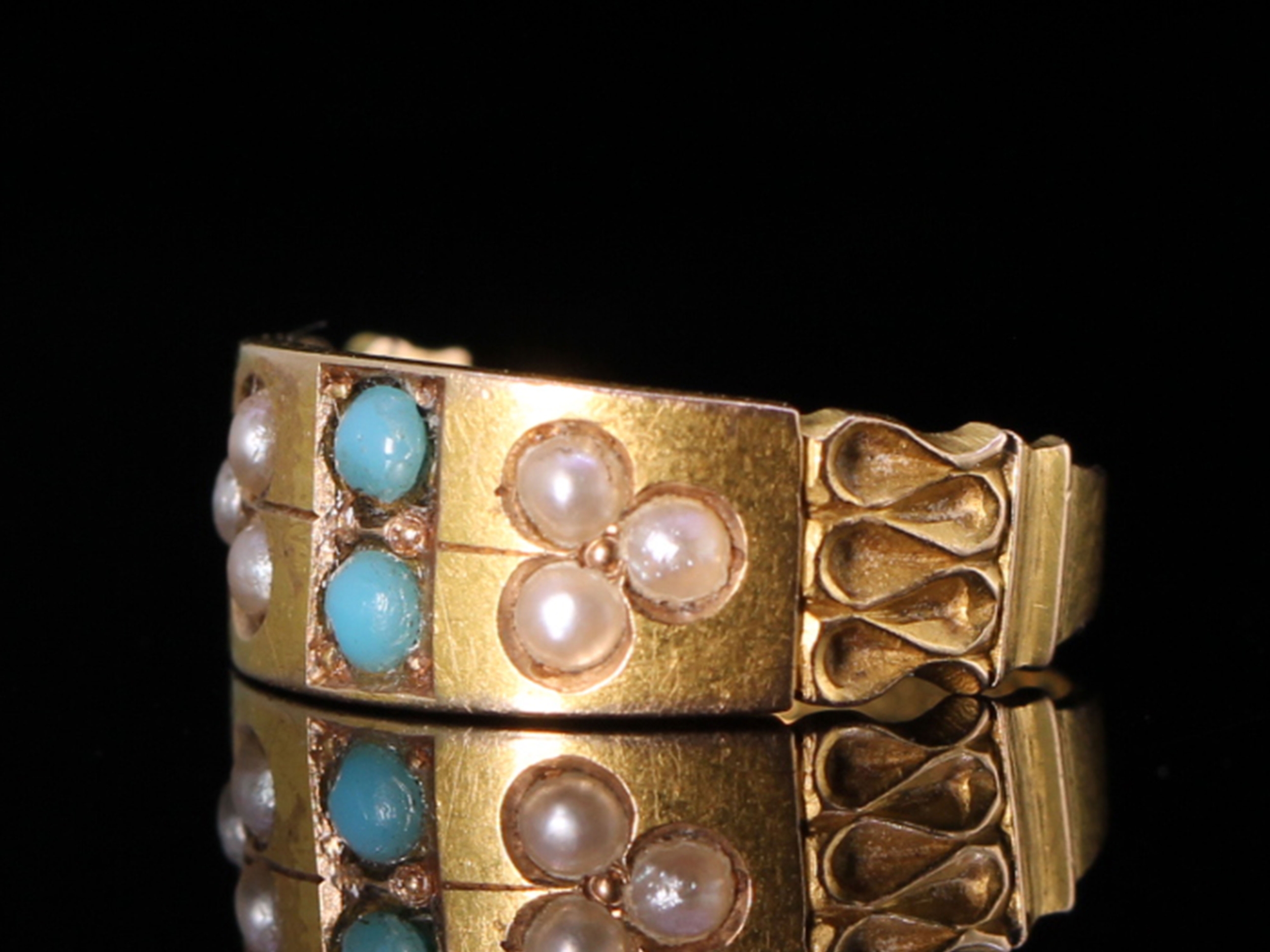 Victorian Turquoise and Seed Pearl 15ct Gold Band