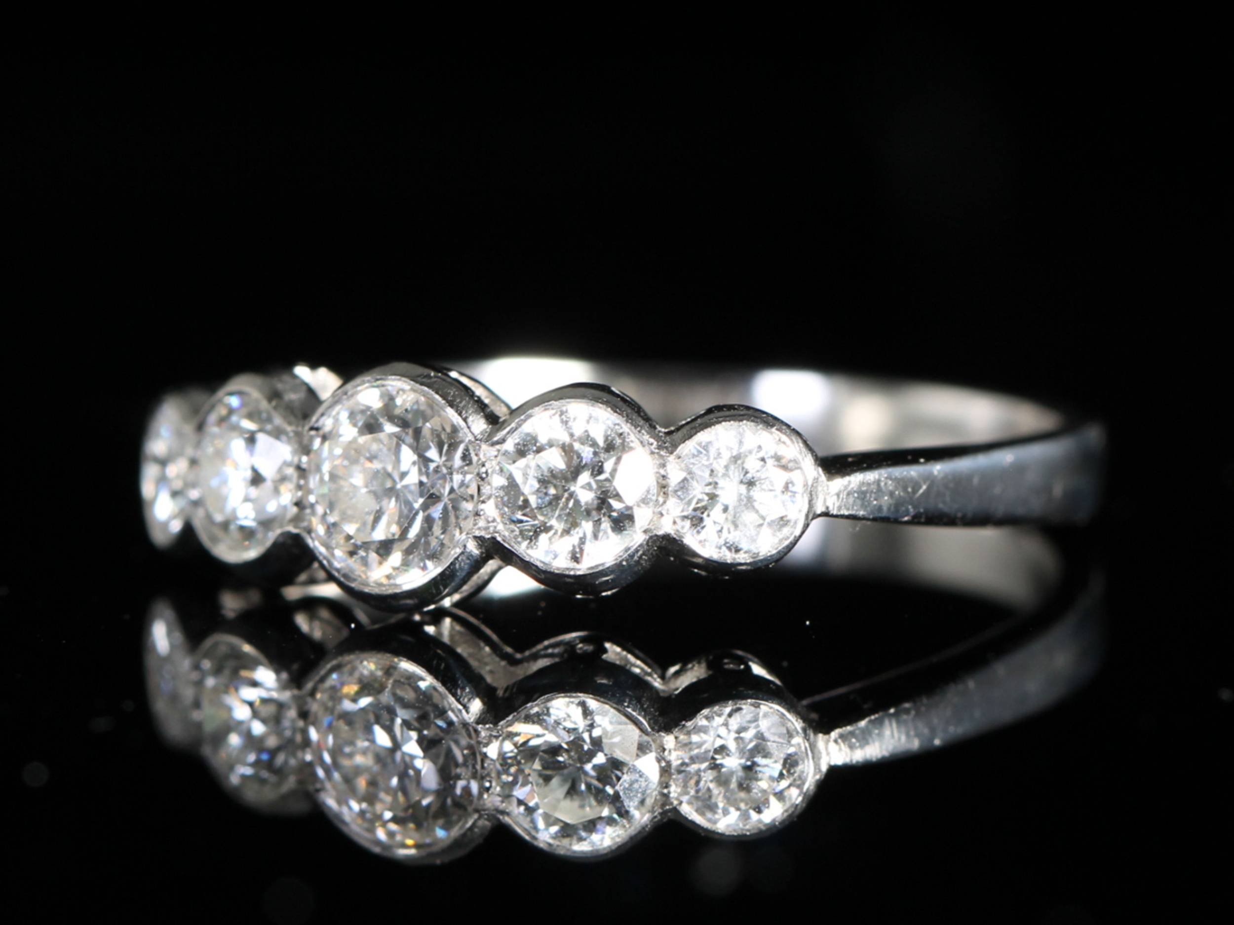 Edwardian Old Cut Diamond Five Stone Platinum Ring 