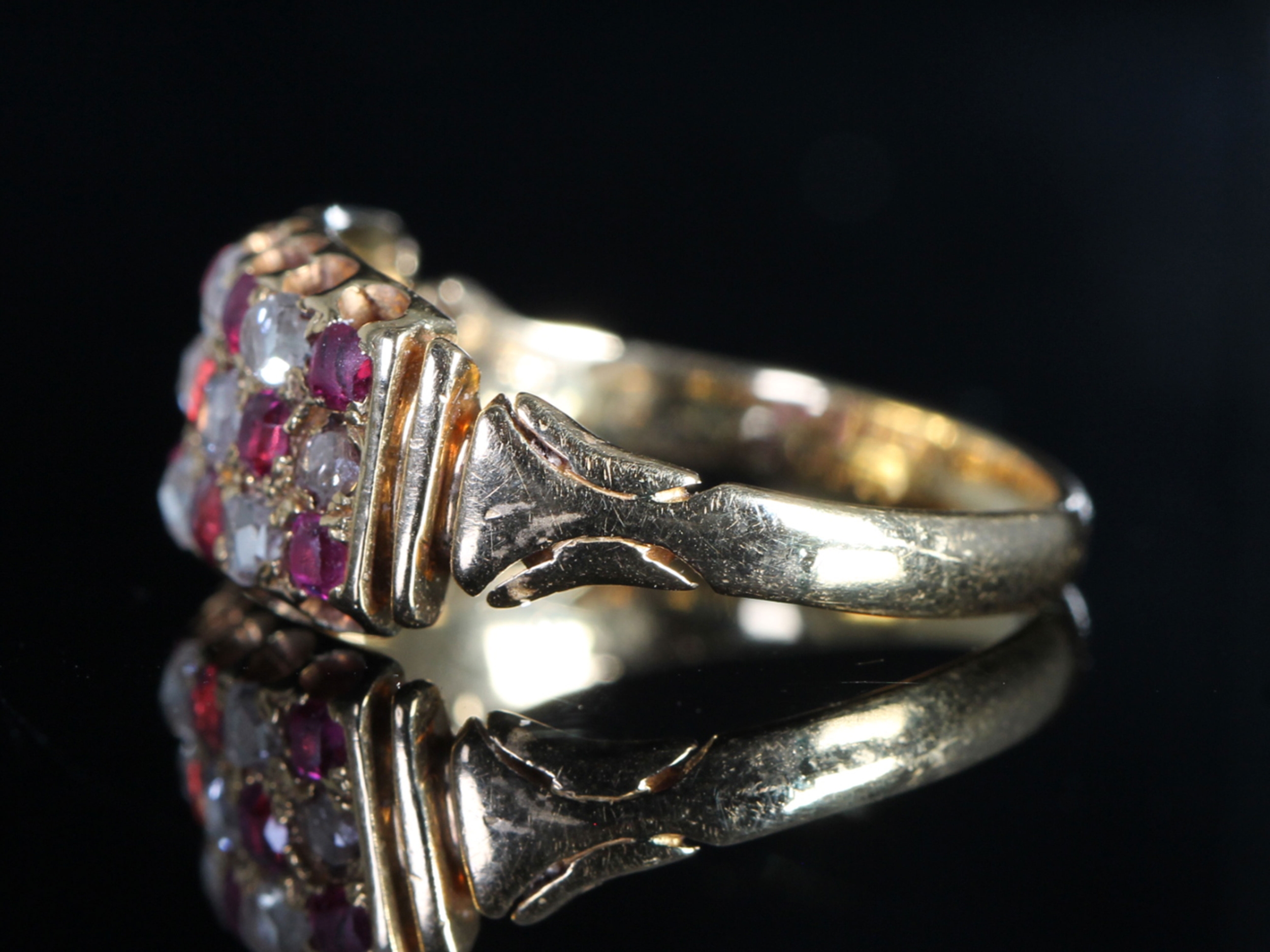 Art Nouveau Ruby, Diamond and Pearl 15ct Gold Band