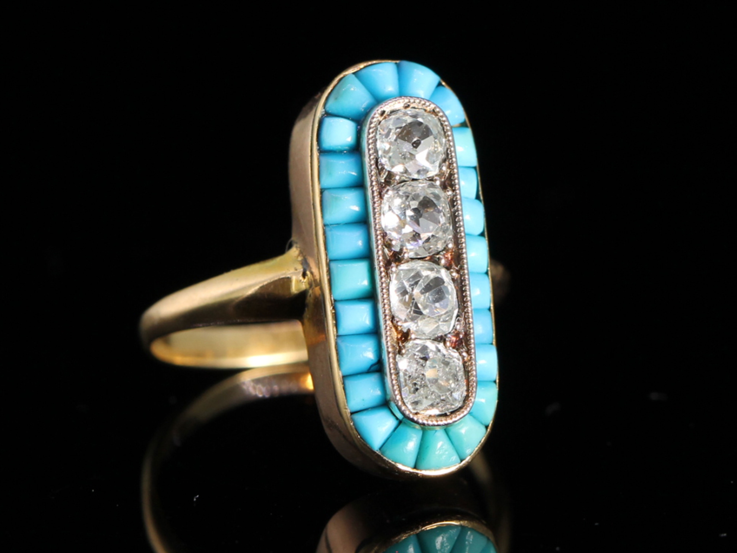 Victorian Diamond and Turquoise 18ct Gold Ring