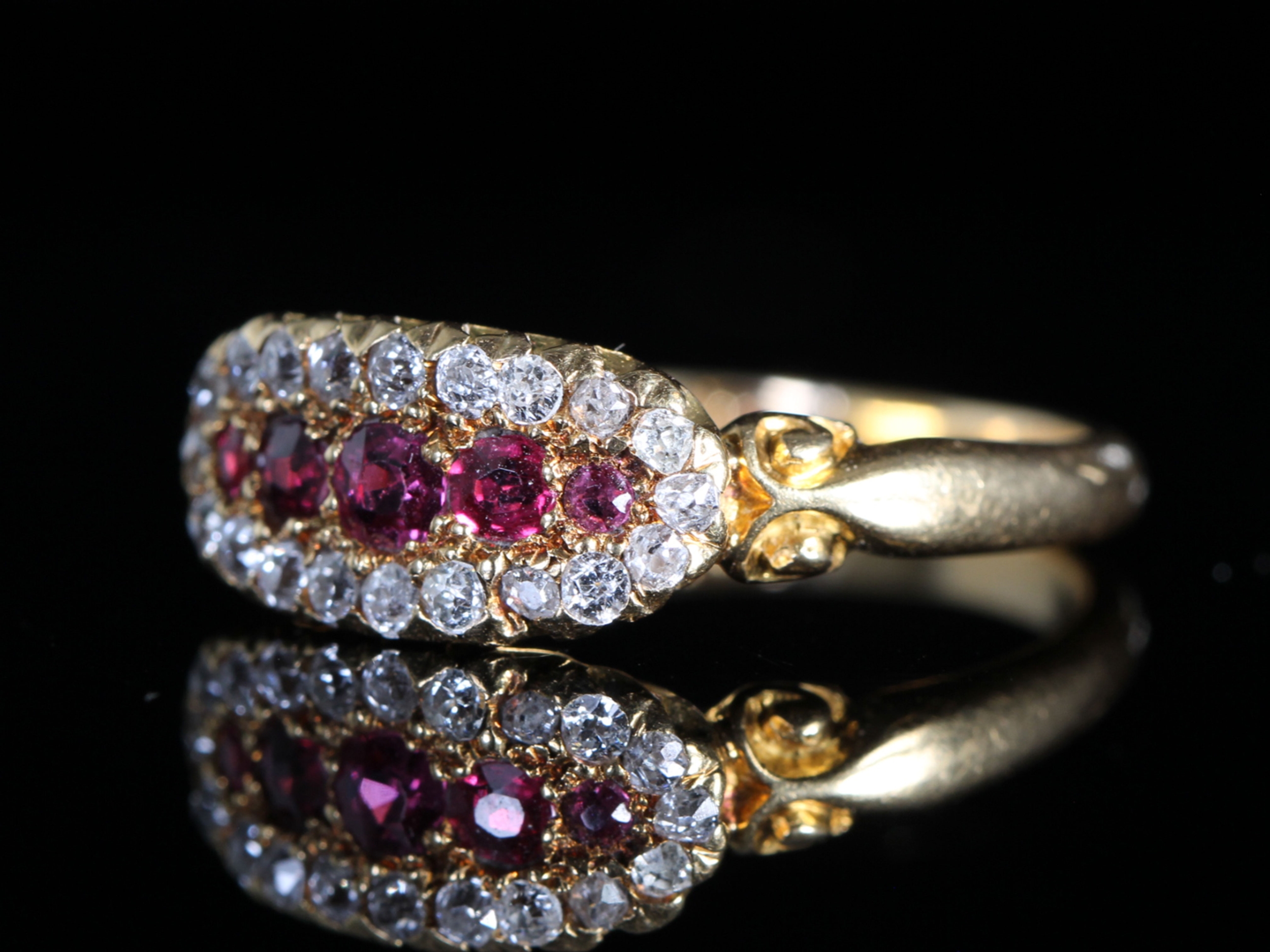 Edwardian Ruby and Diamond 18ct Gold Boat Ring