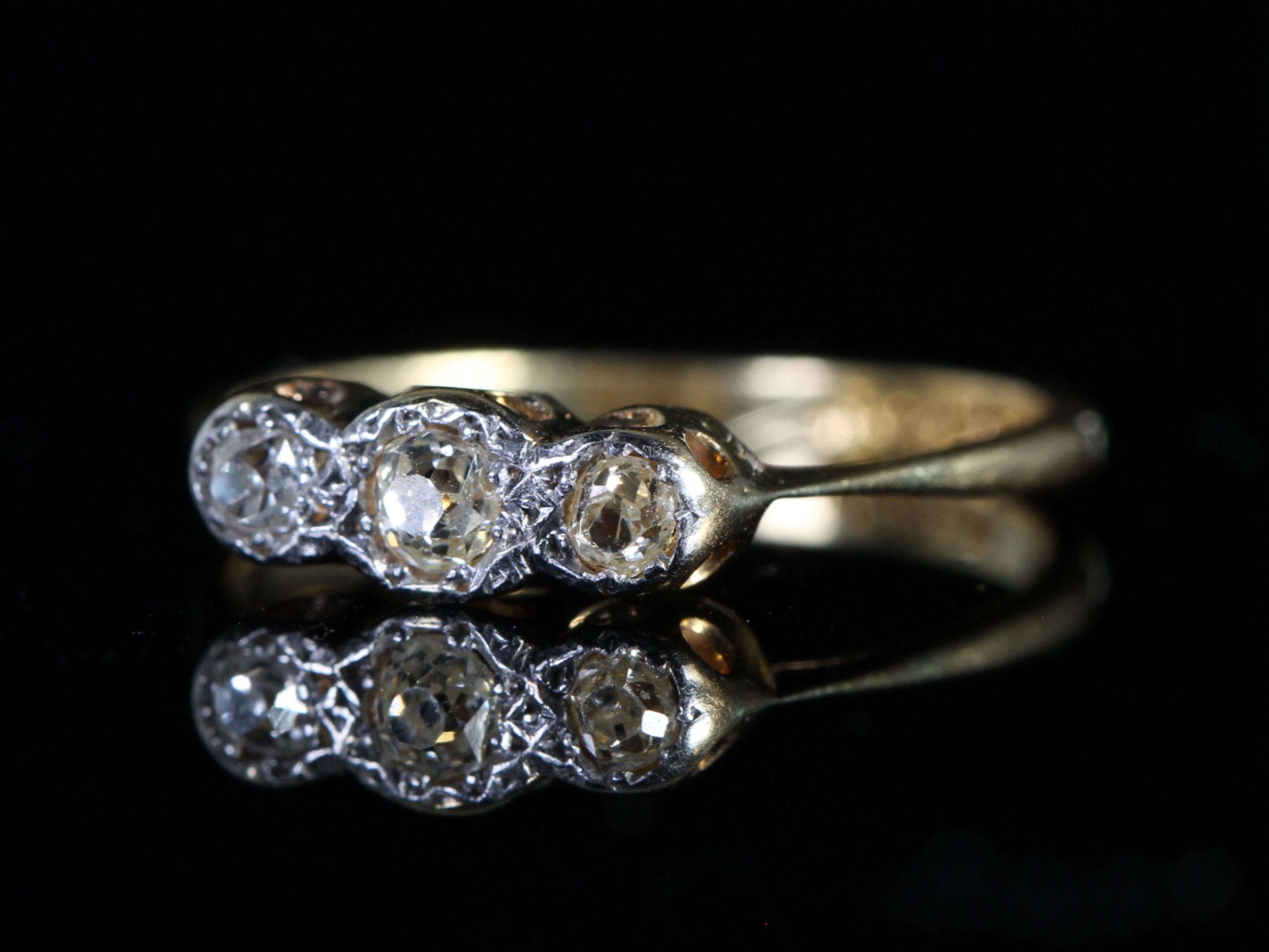  Edwardian Diamond Platinum and 18ct Gold Trilogy Ring