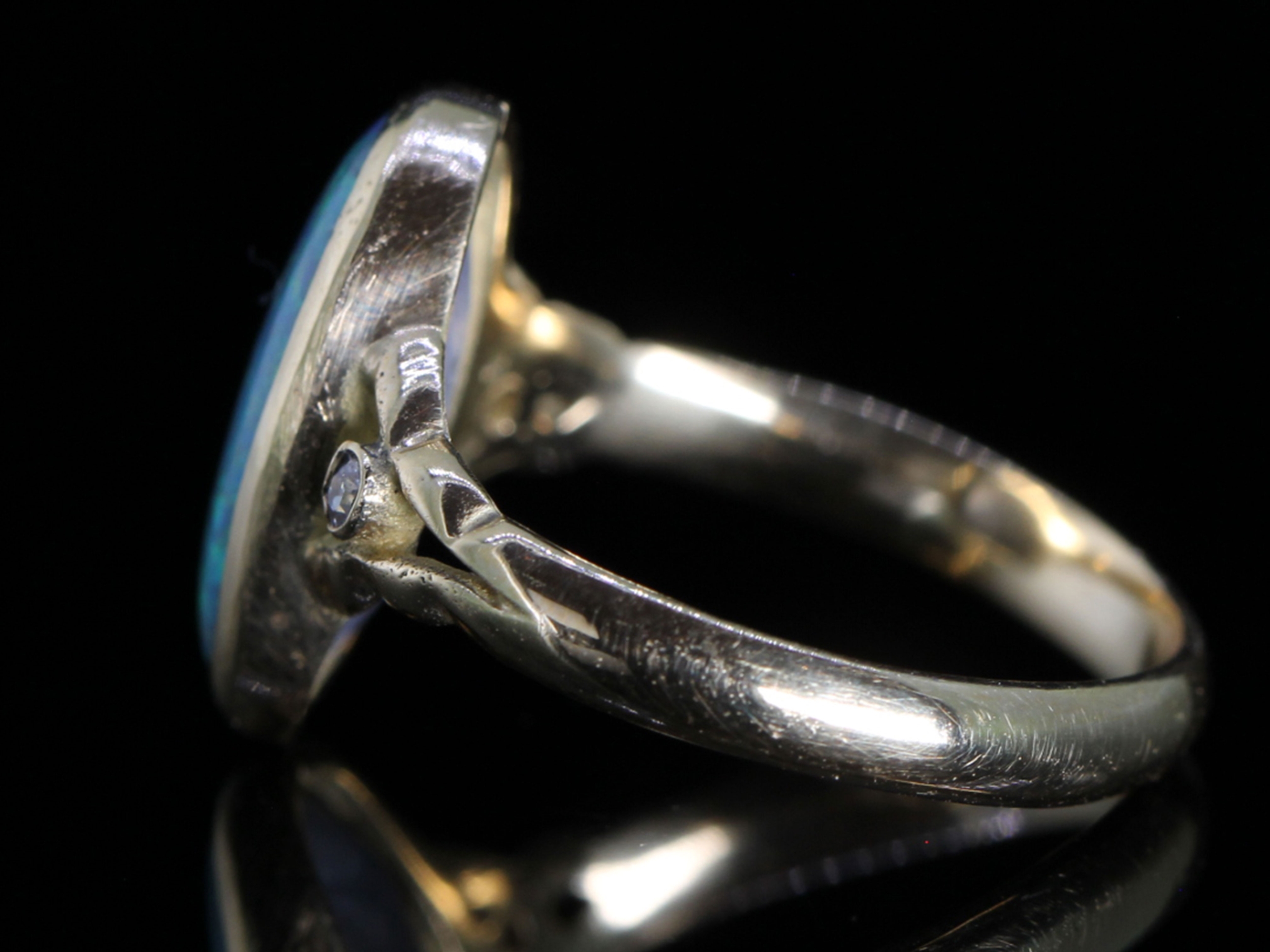 Edwardian 2ct Black Opal and Diamond Ring