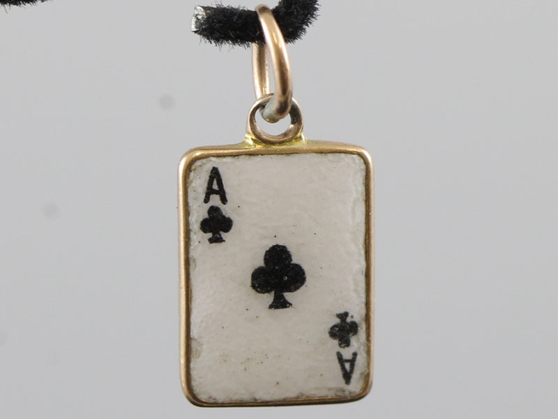 EDWARDIAN ENAMEL 9 CARAT GOLD GOOD LUCK PLAYING CARD CHARM