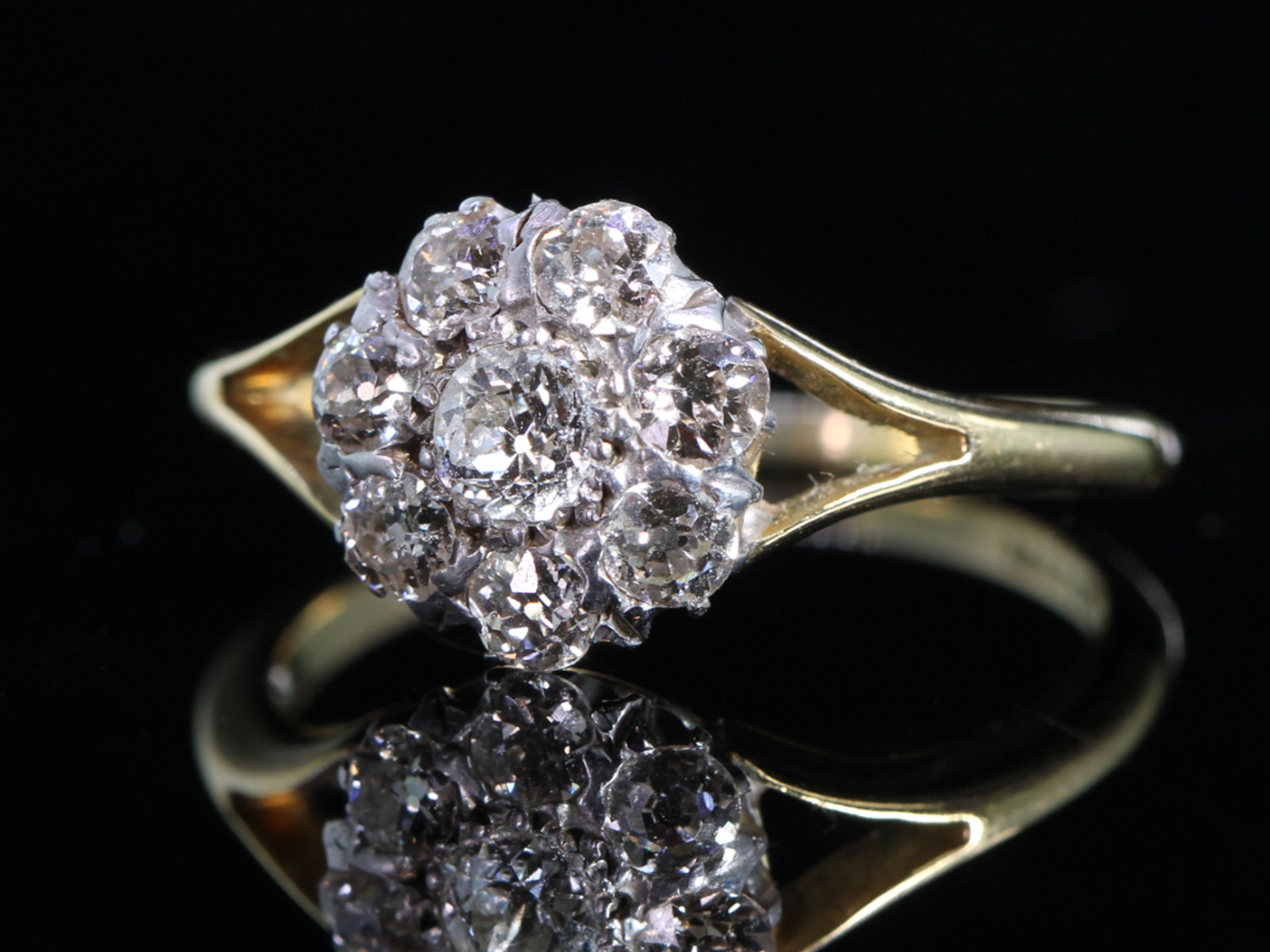 Edwardian Diamond Daisy 18ct Gold Cluster Ring