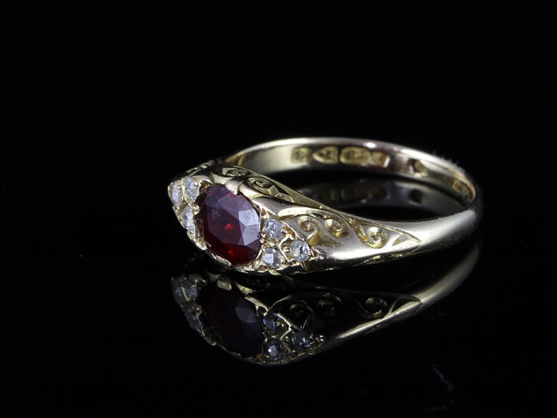 SPECTACULAR GENUINE EDWARDIAN BURMESE RUBY AND DIAMOND 18CT RING