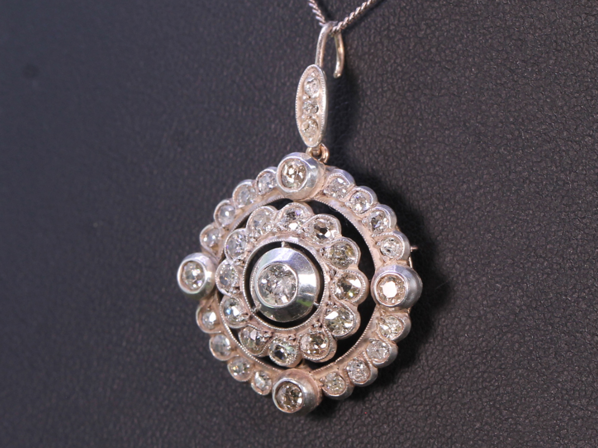 Victorian Diamond Set Circular Silver/Gold Pendant