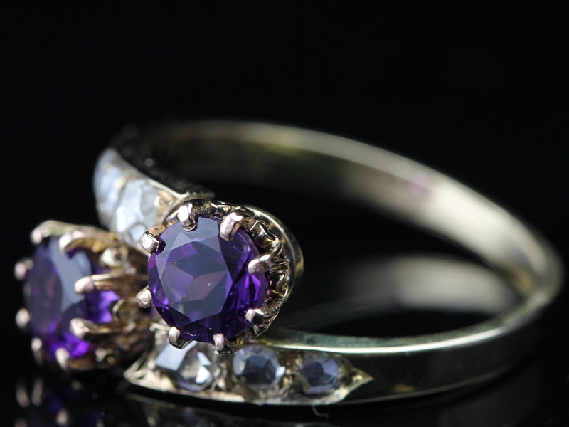 MESMERISING EDWARDIAN AMETHYST AND ROSE CUT DIAMOND 15 CARAT GOLD RING