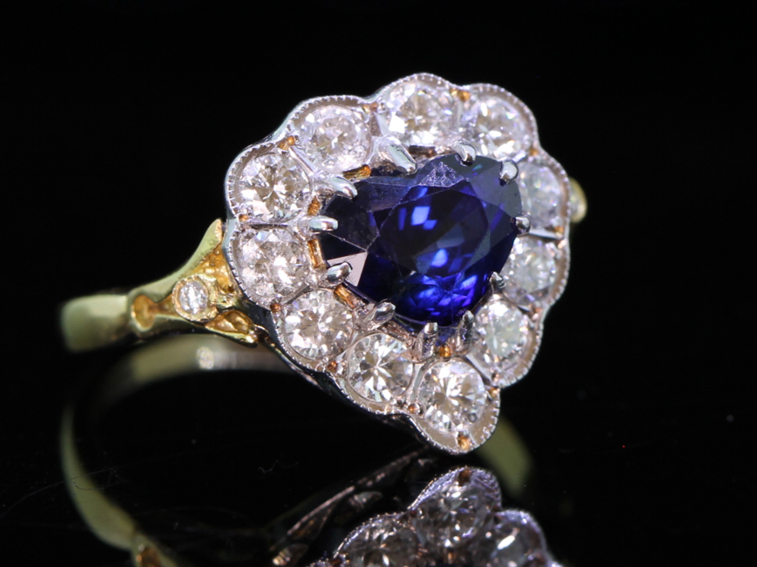 Stunning Ceylon Sapphire and Diamond 18 Carat Gold Ring