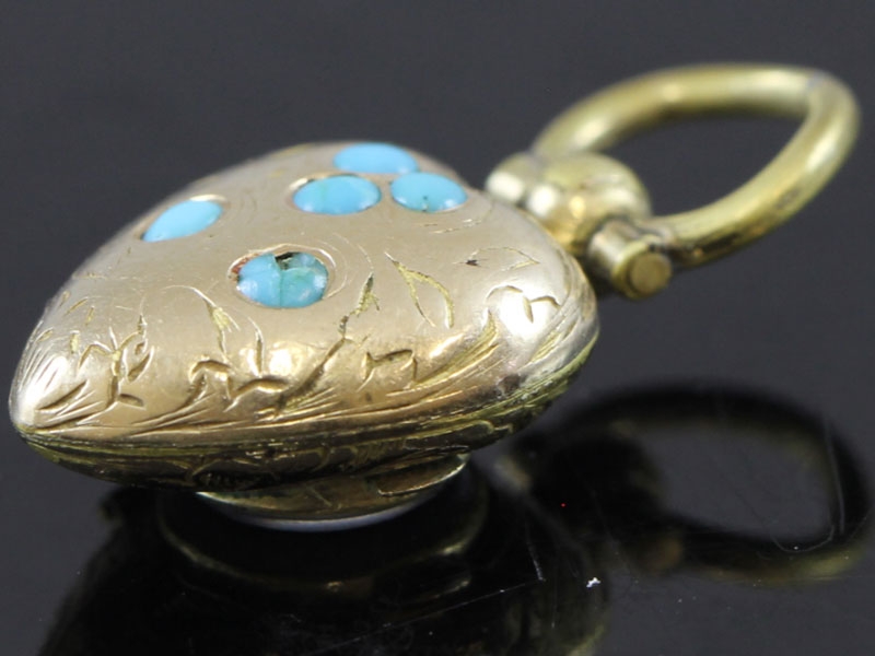  GORGEOUS EDWARDIAN TURQUOISE GOLD HAIR LOCKET CHARM