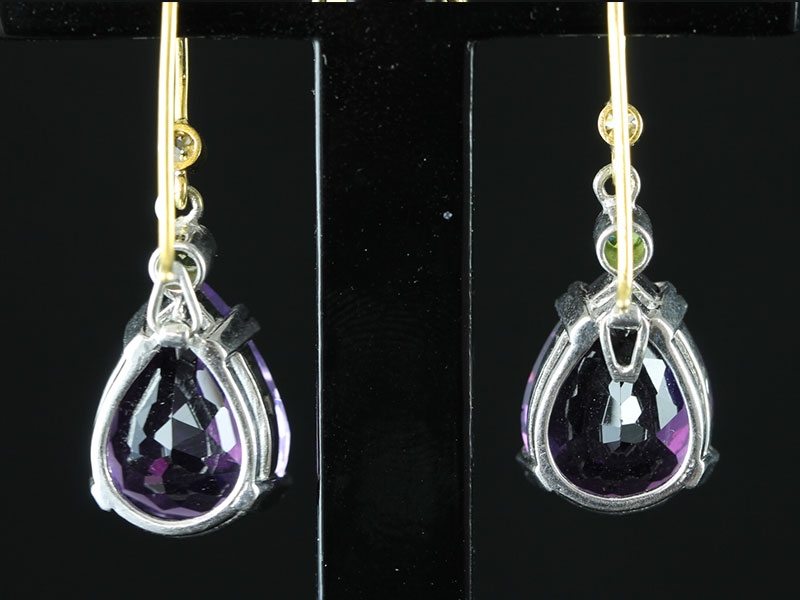 STUNNING AMETHYST, PERIDOT AND DIAMOND SILVER SET GOLD EARRINGS