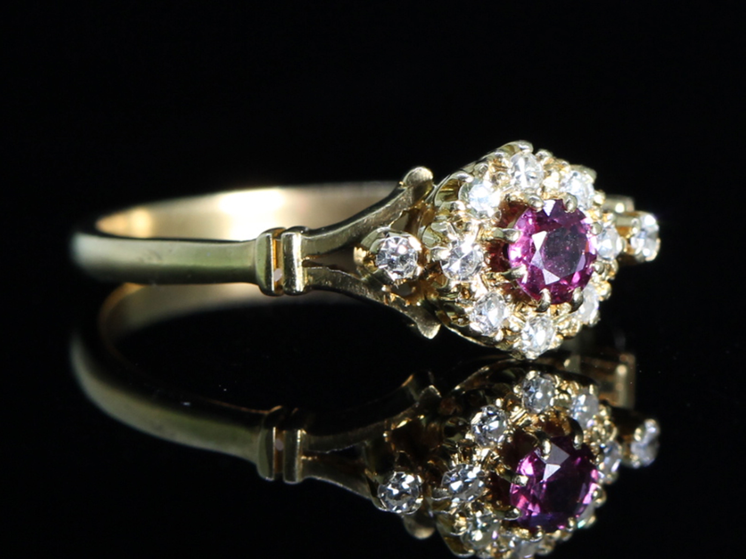 Vintage Victorian Style Ruby and Diamond 18ct Gold Cluster Ring
