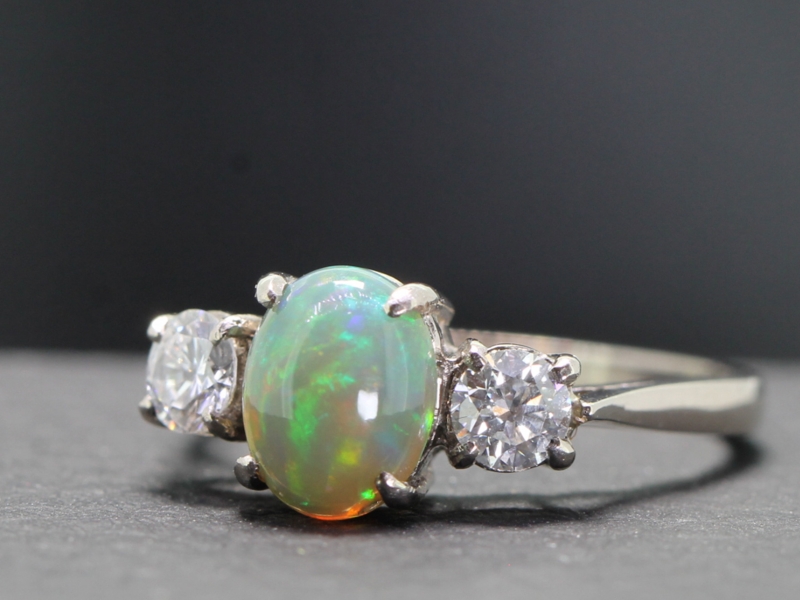 FABULOUS BLACK OPAL AND DIAMOND PLATINUM TRILOGY RING