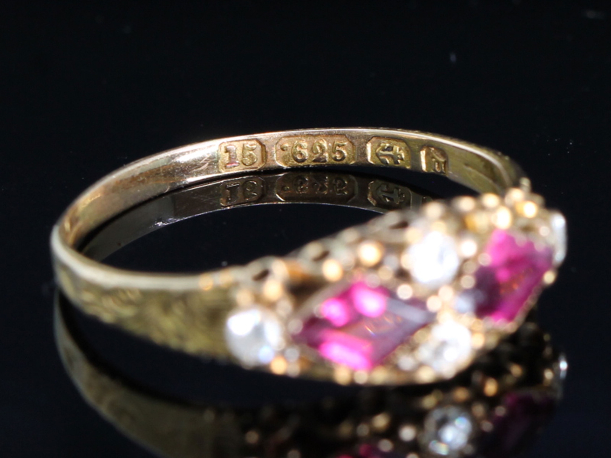 Edwardian Almandine Garnet and Diamond 15ct Gold Ring