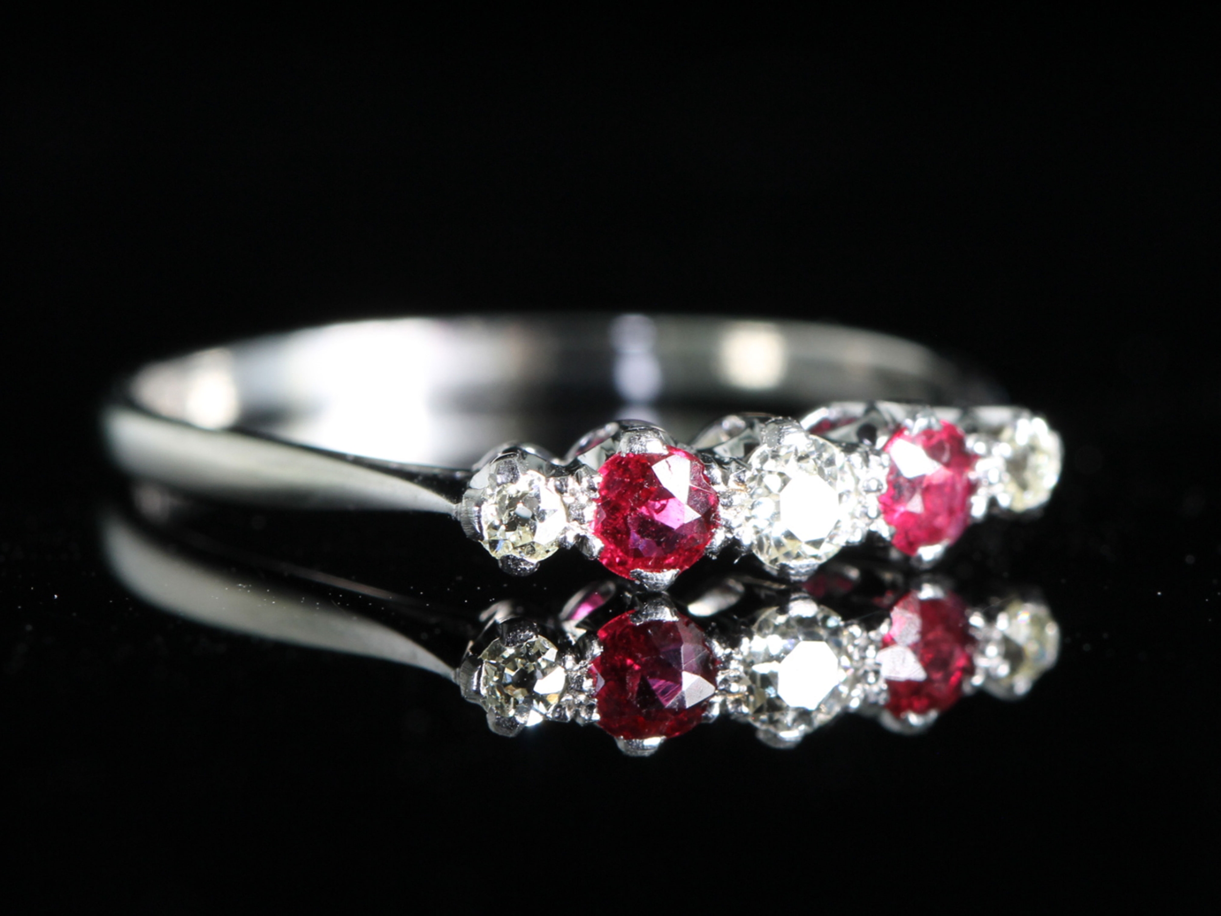  Art Deco Ruby and Diamond Platinum Five-Stone Ring