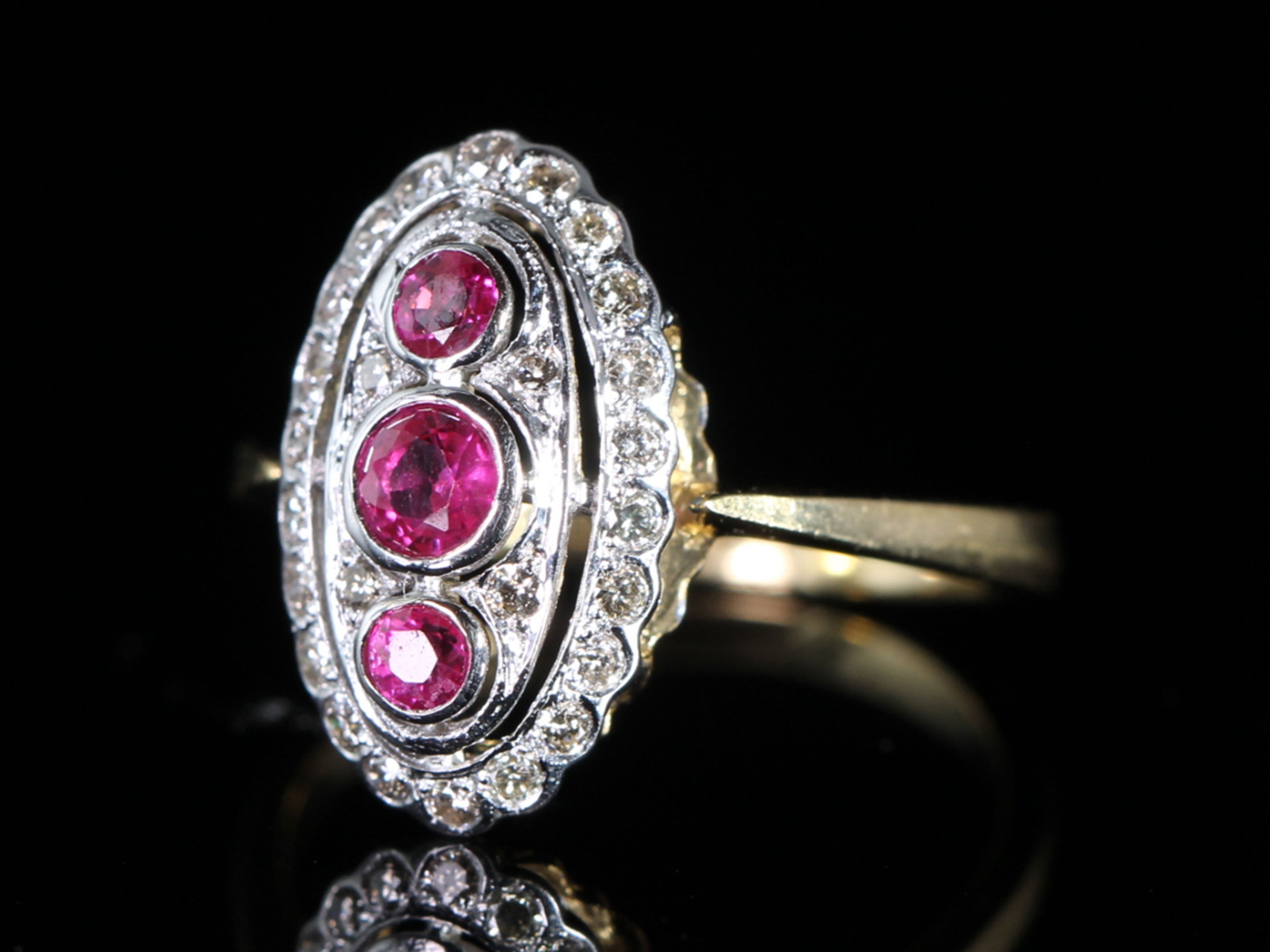  An Estate Navette Ruby and Diamond 18ct Gold Ring