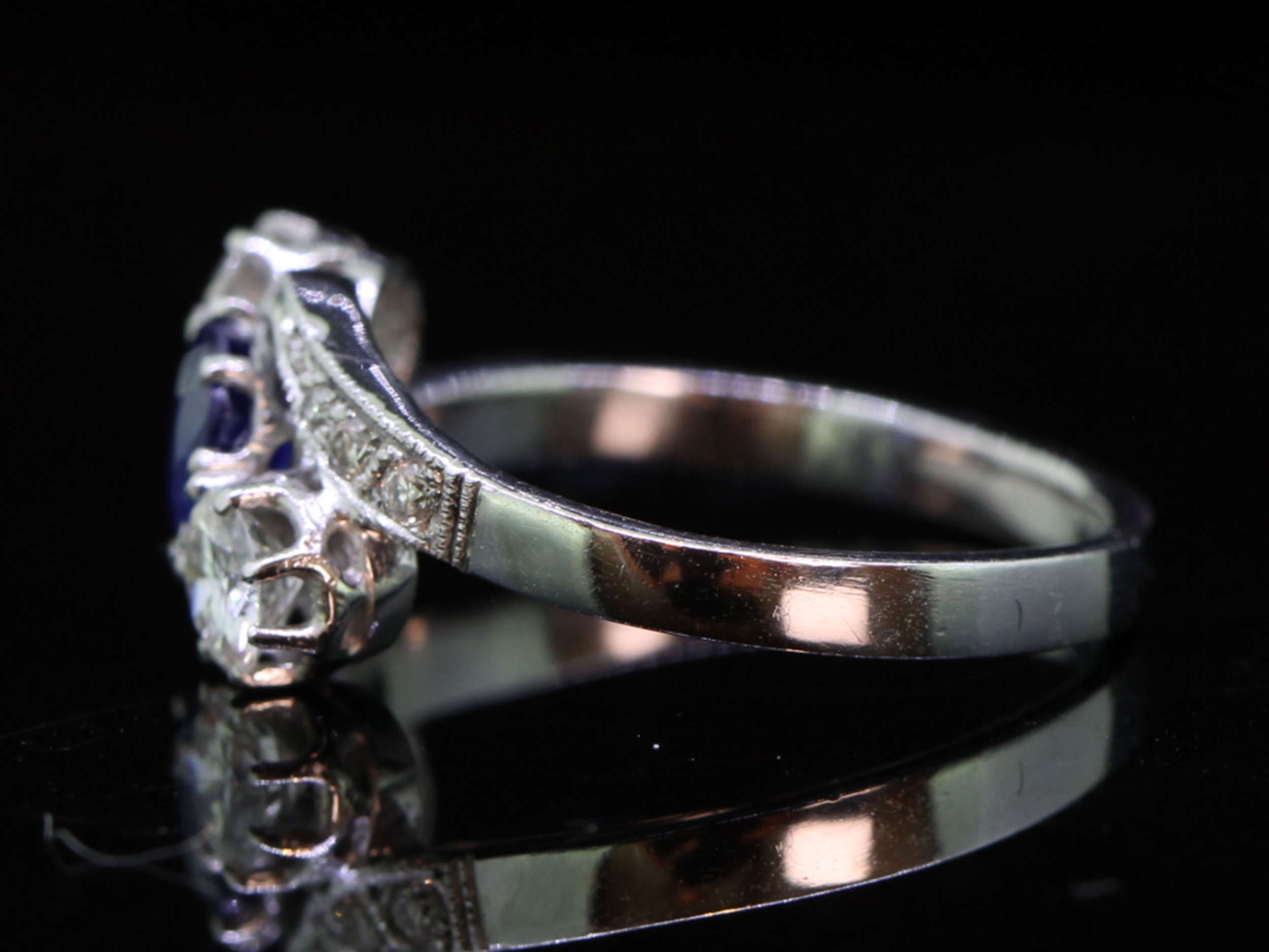 Stunning Sapphire and Diamond Trilogy Platinum Edwardian  Ring