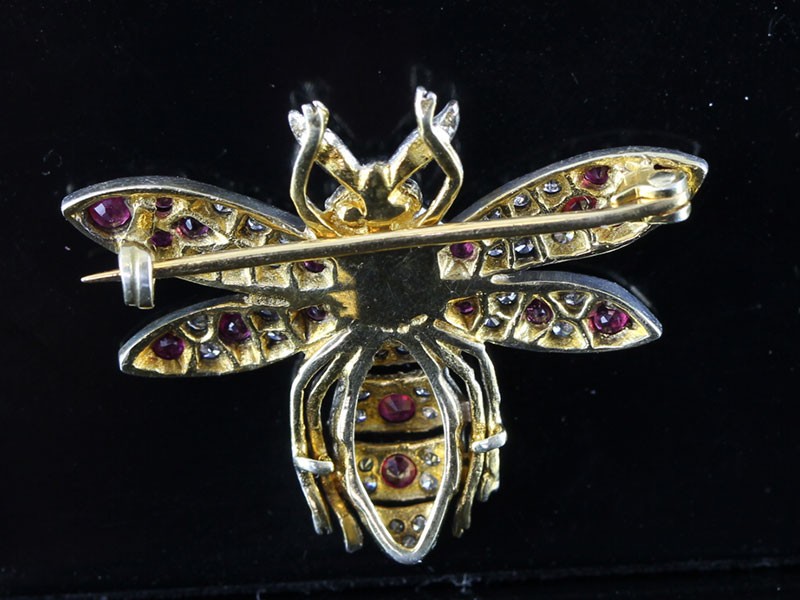 FABULOUS NATURAL RUBY, PEARL AND DIAMOND BUTTERFLY SILVER/GOLD BROOCH