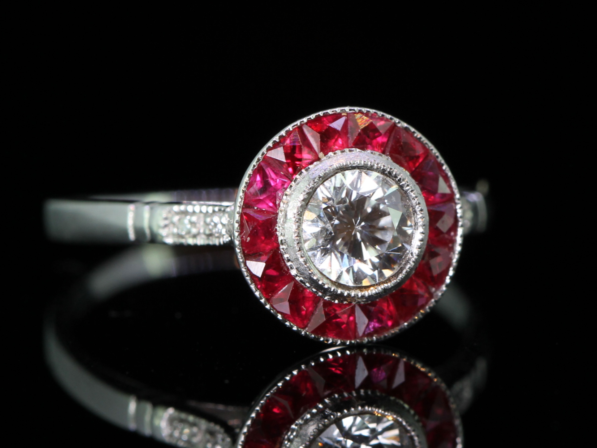 Art Deco Style .43 Carat Center Vintage Diamond and Ruby Ring