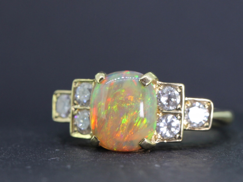 OPAL AND DIAMOND ART DECO INSPIRED 18 CARAT GOLD RING