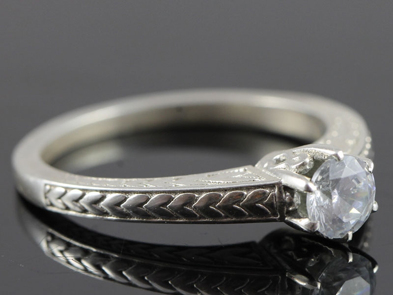 ROMANTIC ART NOUVEAU INSPIRED ENGAGEMENT 18 CARAT WHITE GOLD RING