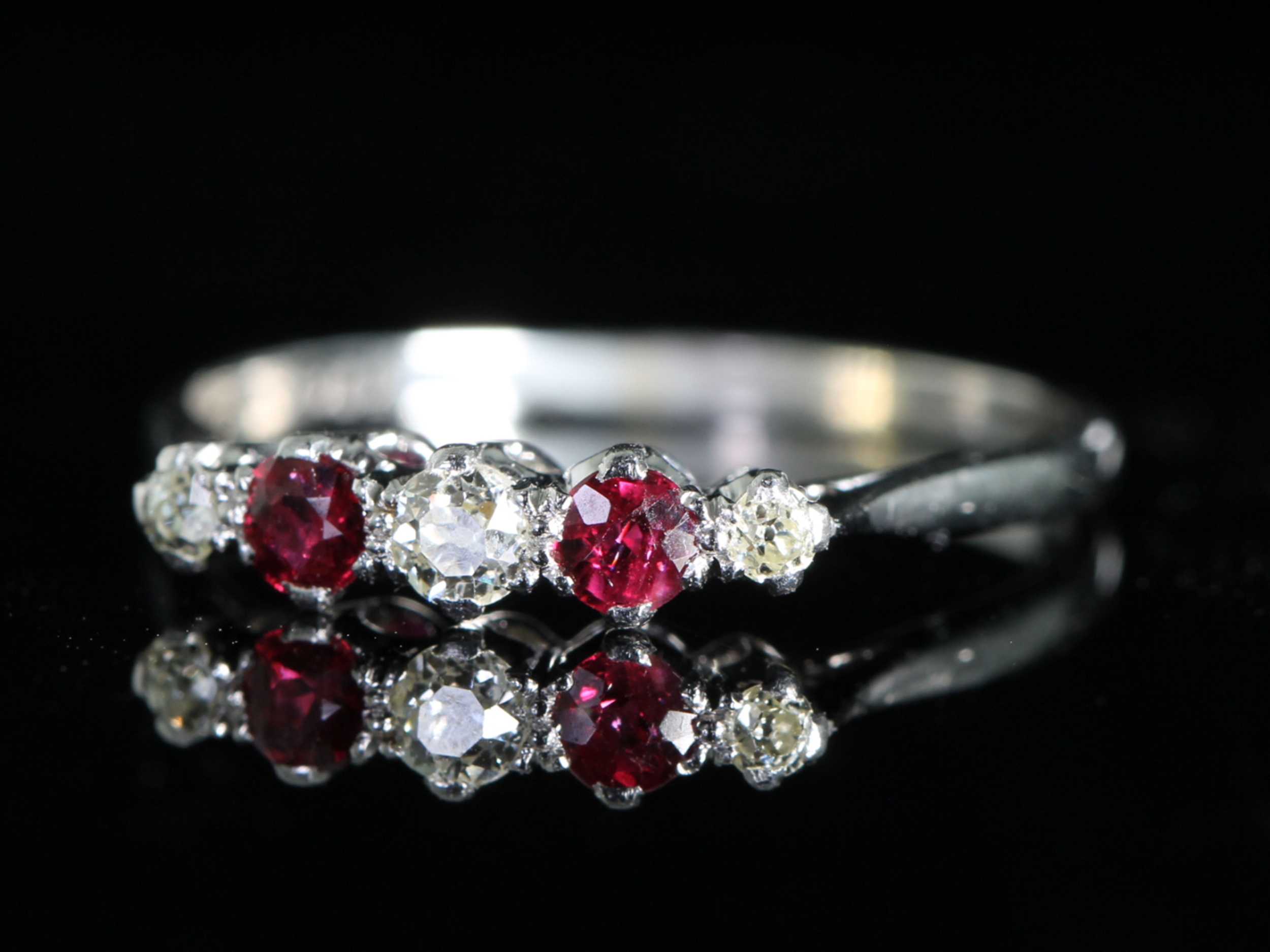  Art Deco Ruby and Diamond Platinum Five-Stone Ring