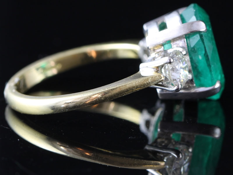 FABULOUS FIVE AND A HALF CARAT COLUMBIAN EMERALD AND DIAMOND TRILOGY RING 