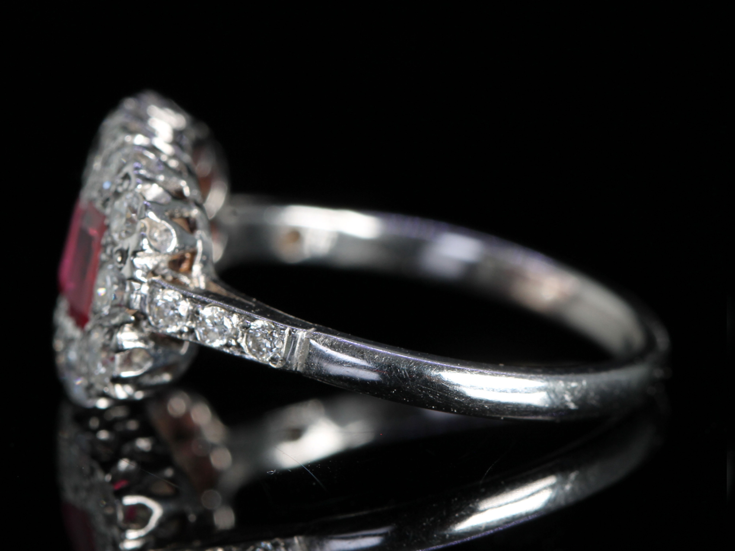 Art Deco Ruby and Diamond Platinum Cluster Ring