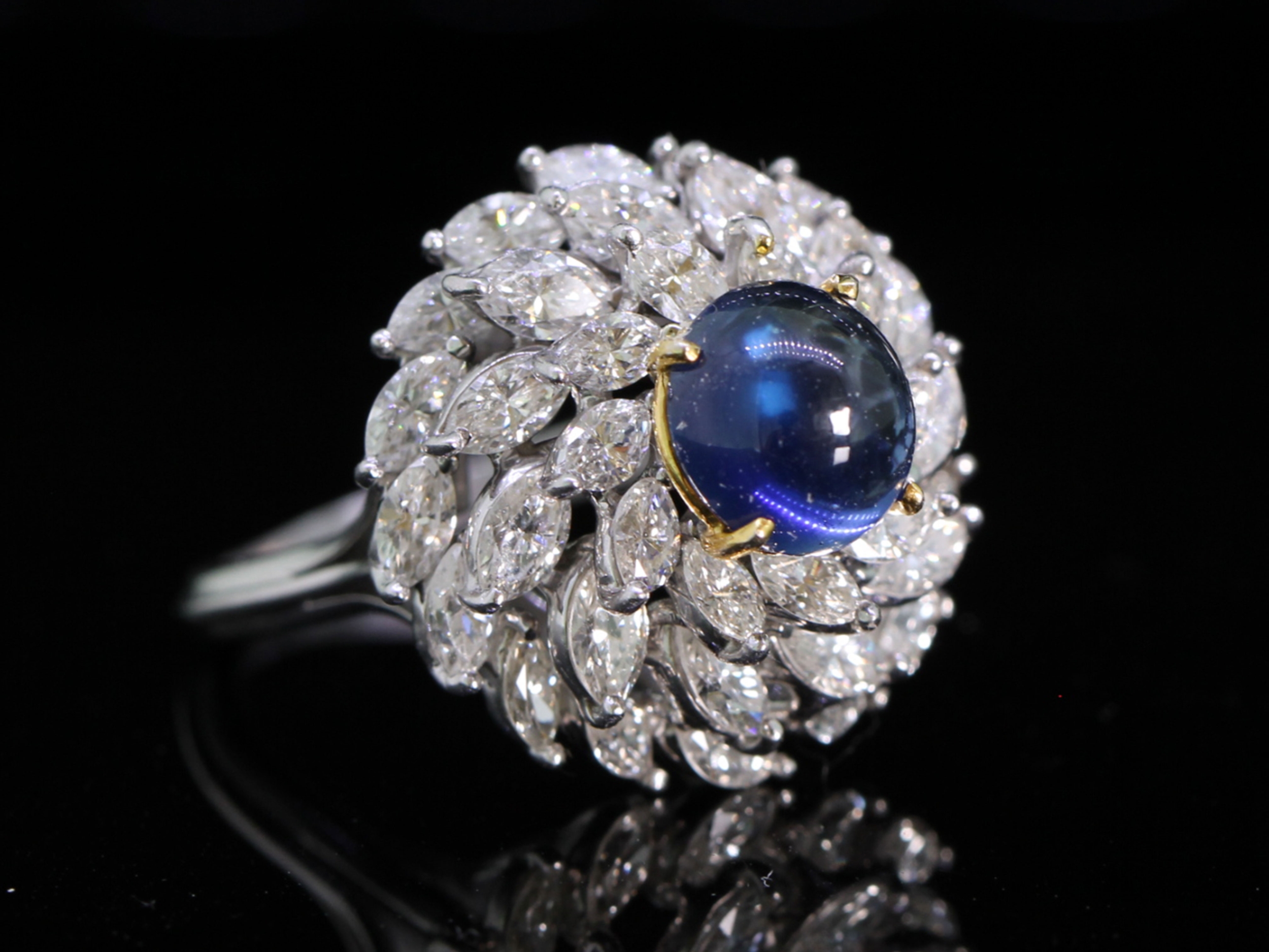 Stunning Natural Sapphire and Diamond Platinum Cocktail Ring With Cert