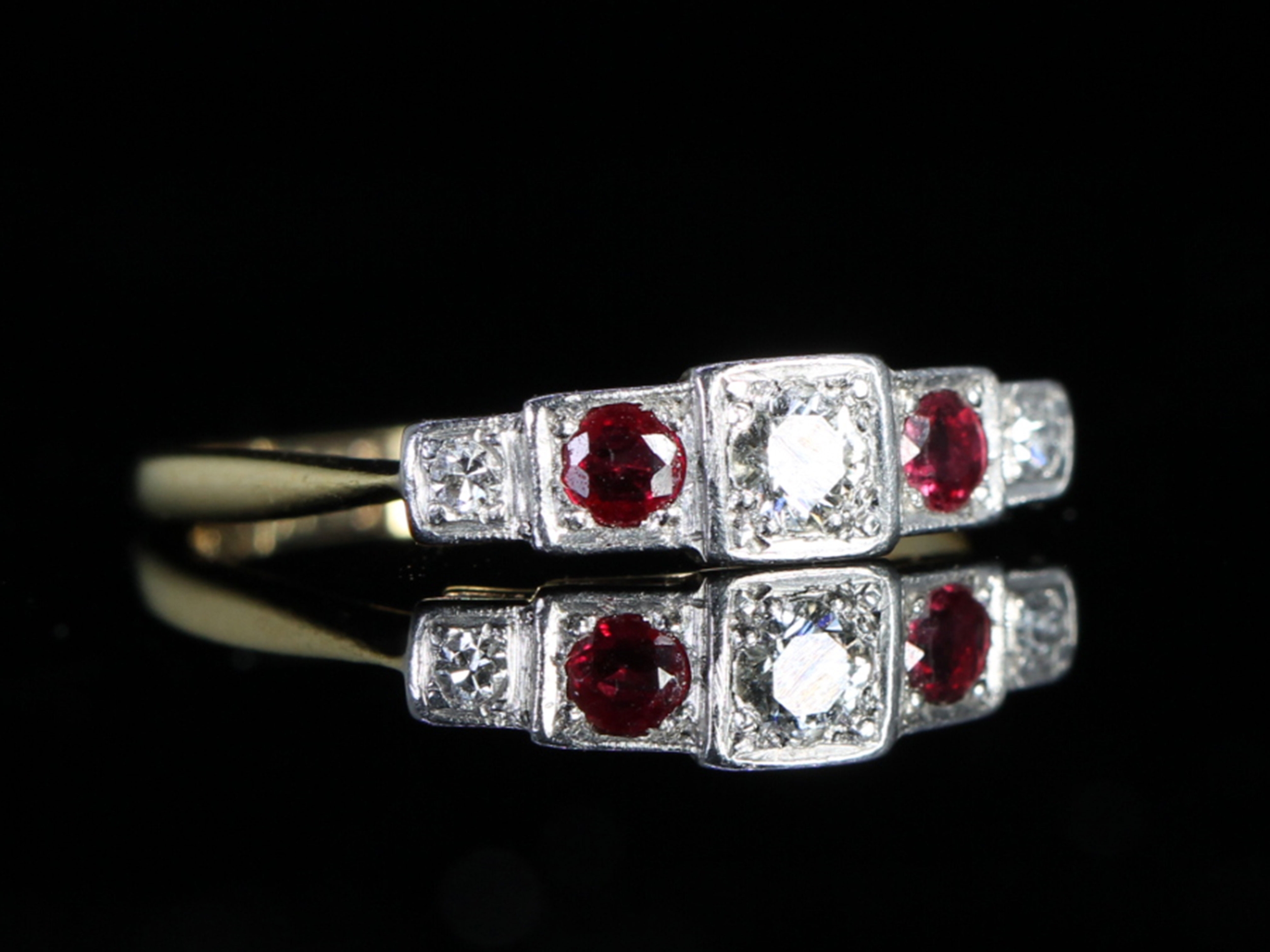 Art Deco Ruby and Diamond Platinum and 18ct Gold Ring