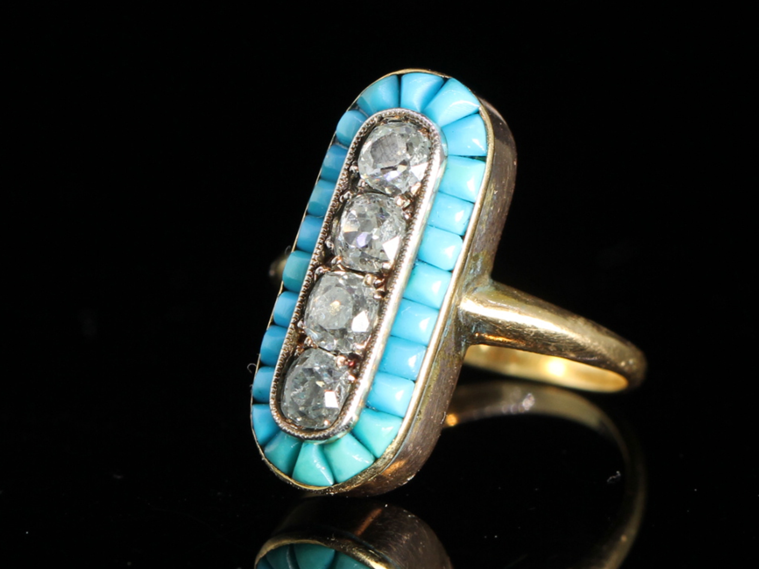 Victorian Diamond and Turquoise 18ct Gold Ring