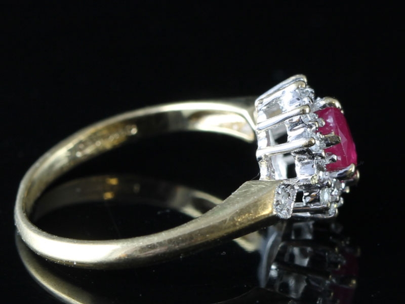 ORNATE RUBY AND DIAMOND CLUSTER 9 CARAT GOLD RING