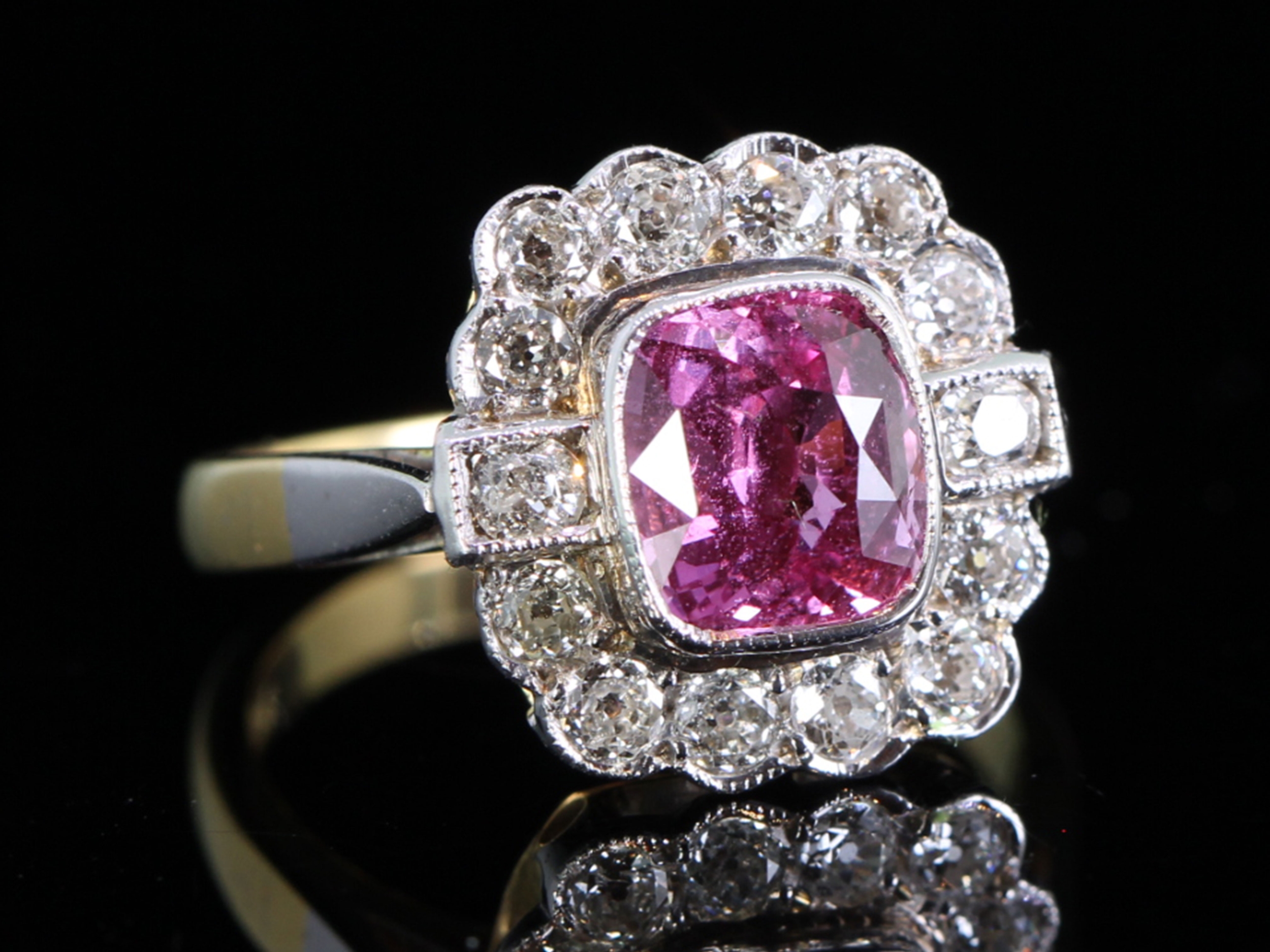 Vintage Pink Sapphire and Diamond 18ct Gold Art Deco Style Ring