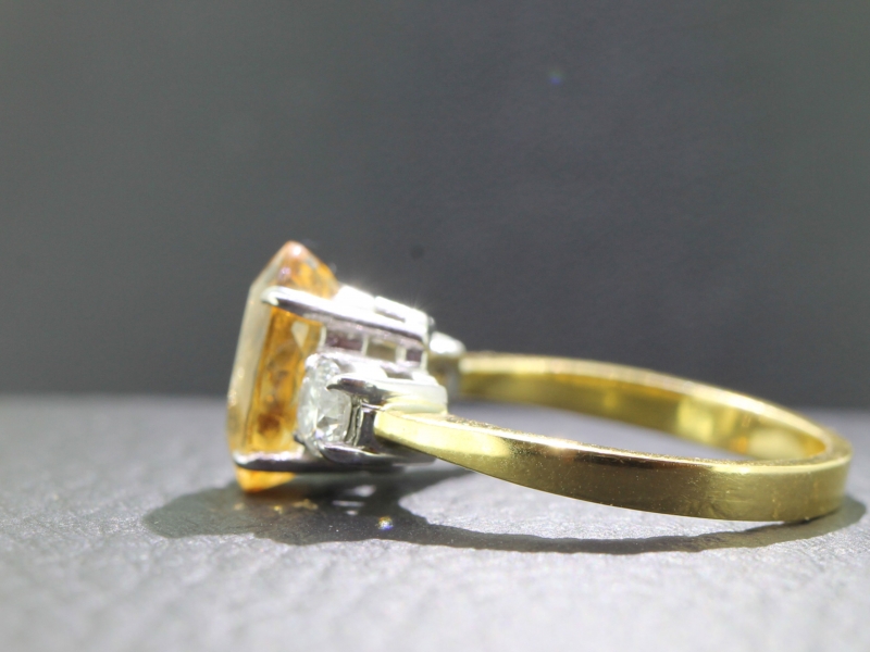 FABULOUS IMPERIAL TOPAZ AND DIAMOND TRILOGY 18 CARAT GOLD RING