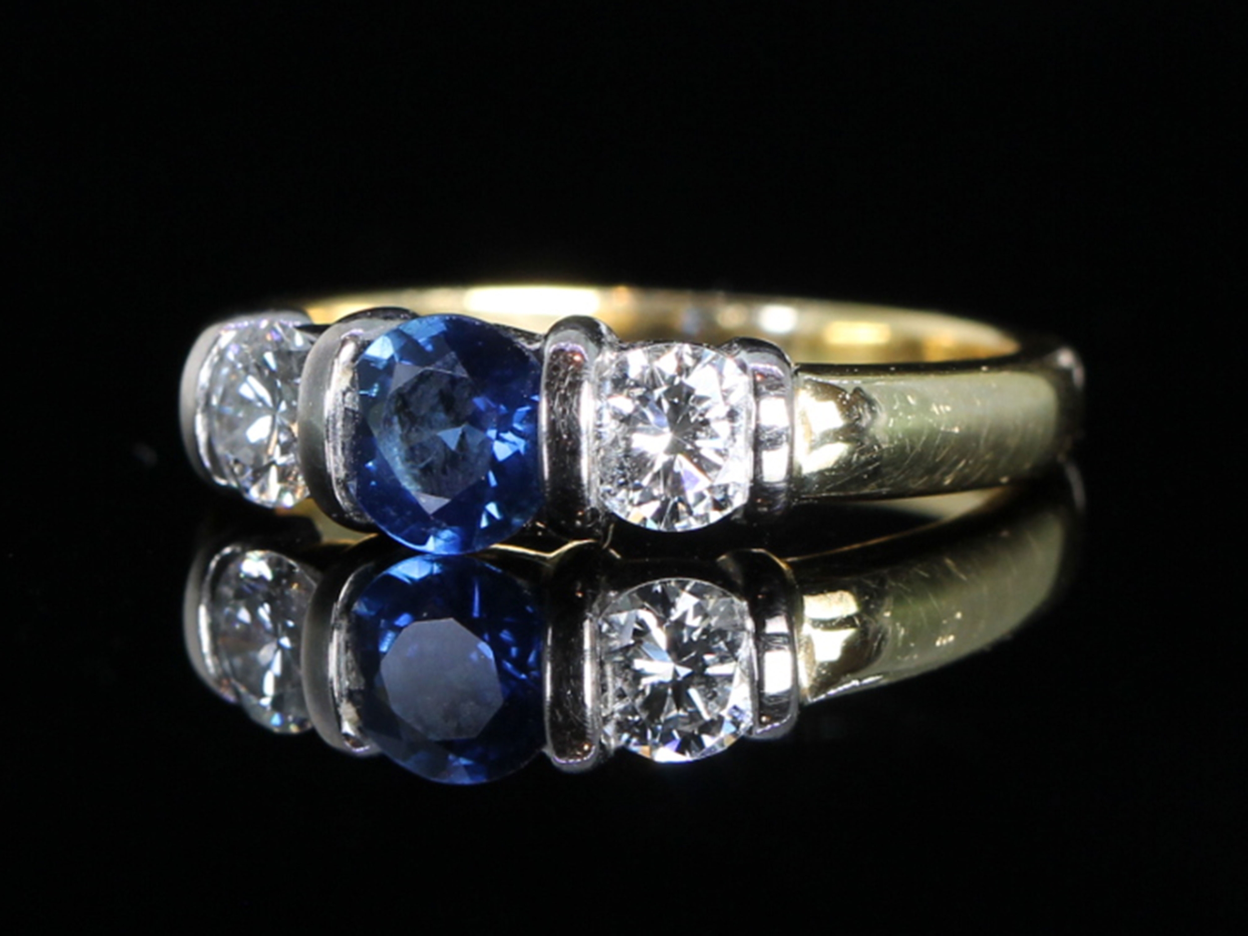 Vintage Sapphire and Diamond 18ct Gold Trilogy Ring