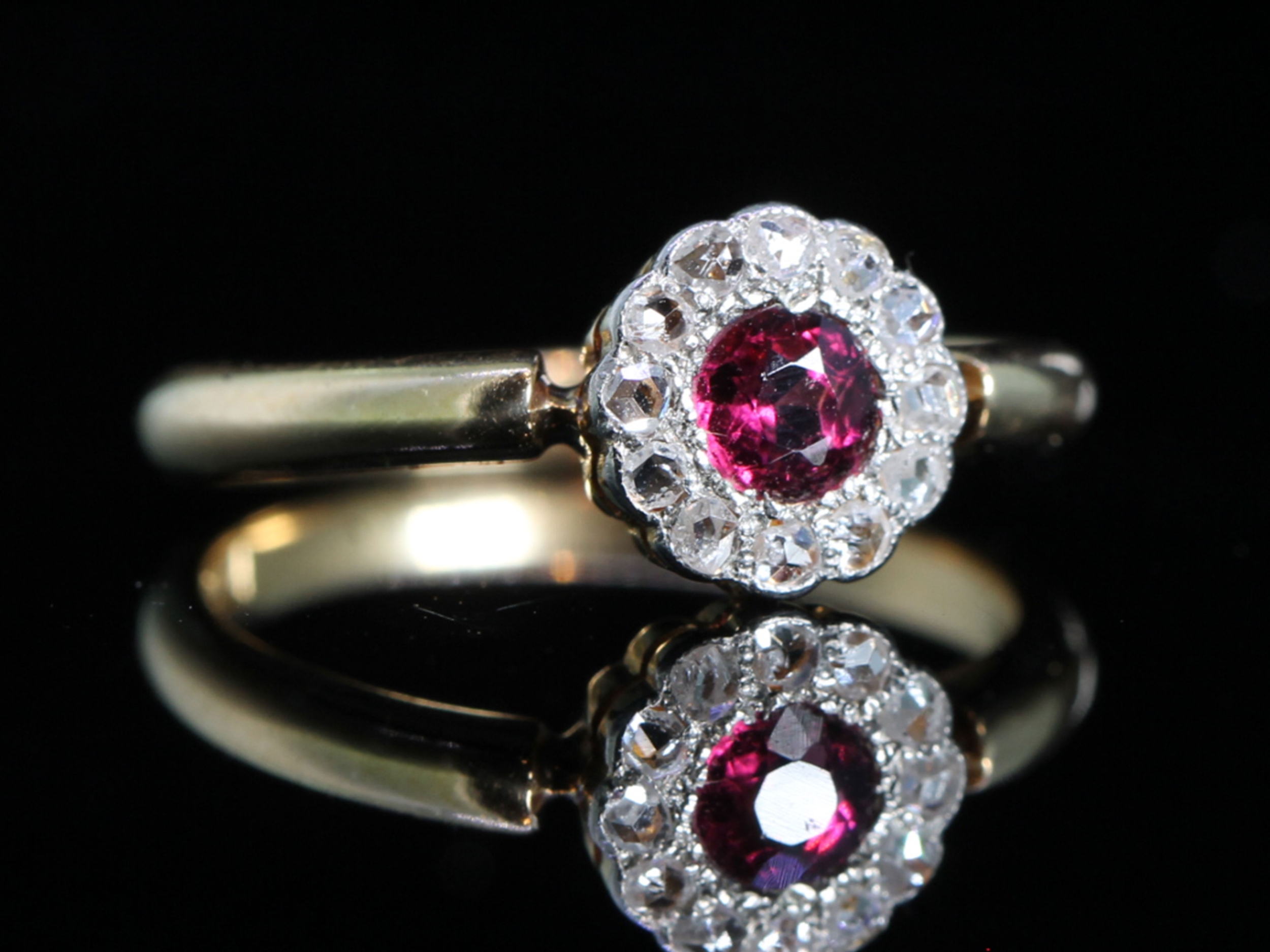 Victorian Ruby and Diamond 18ct Gold Cluster Ring