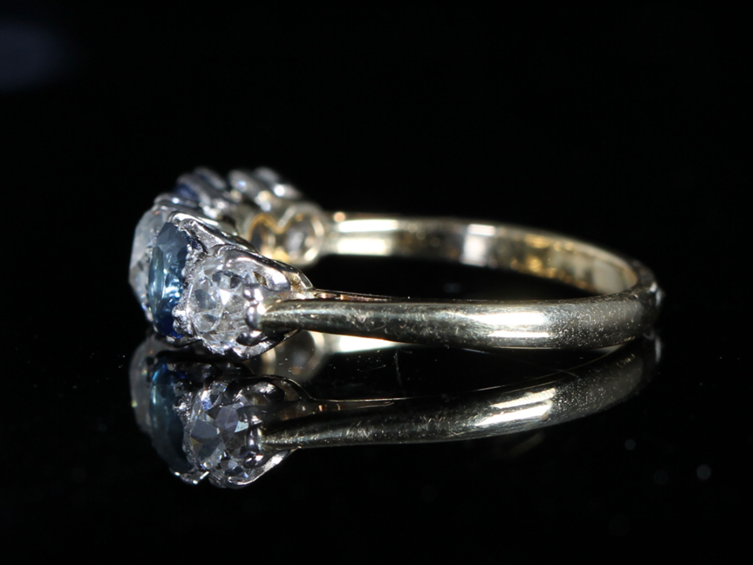 Edwardian Sapphire and Old Cut Diamond 18ct Five Stone Ring