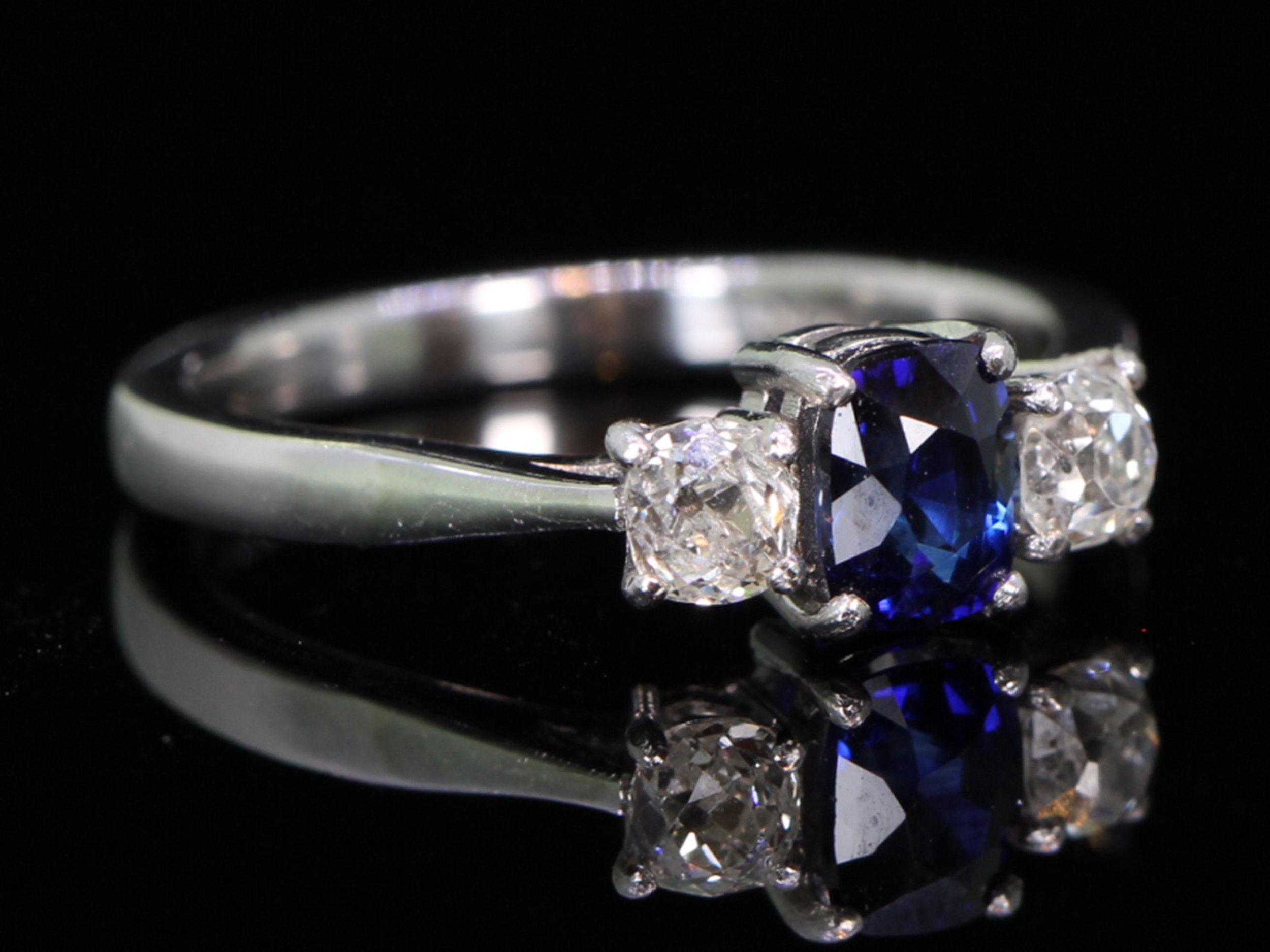 Edwardian Sapphire and Diamond Platinum Trilogy Ring