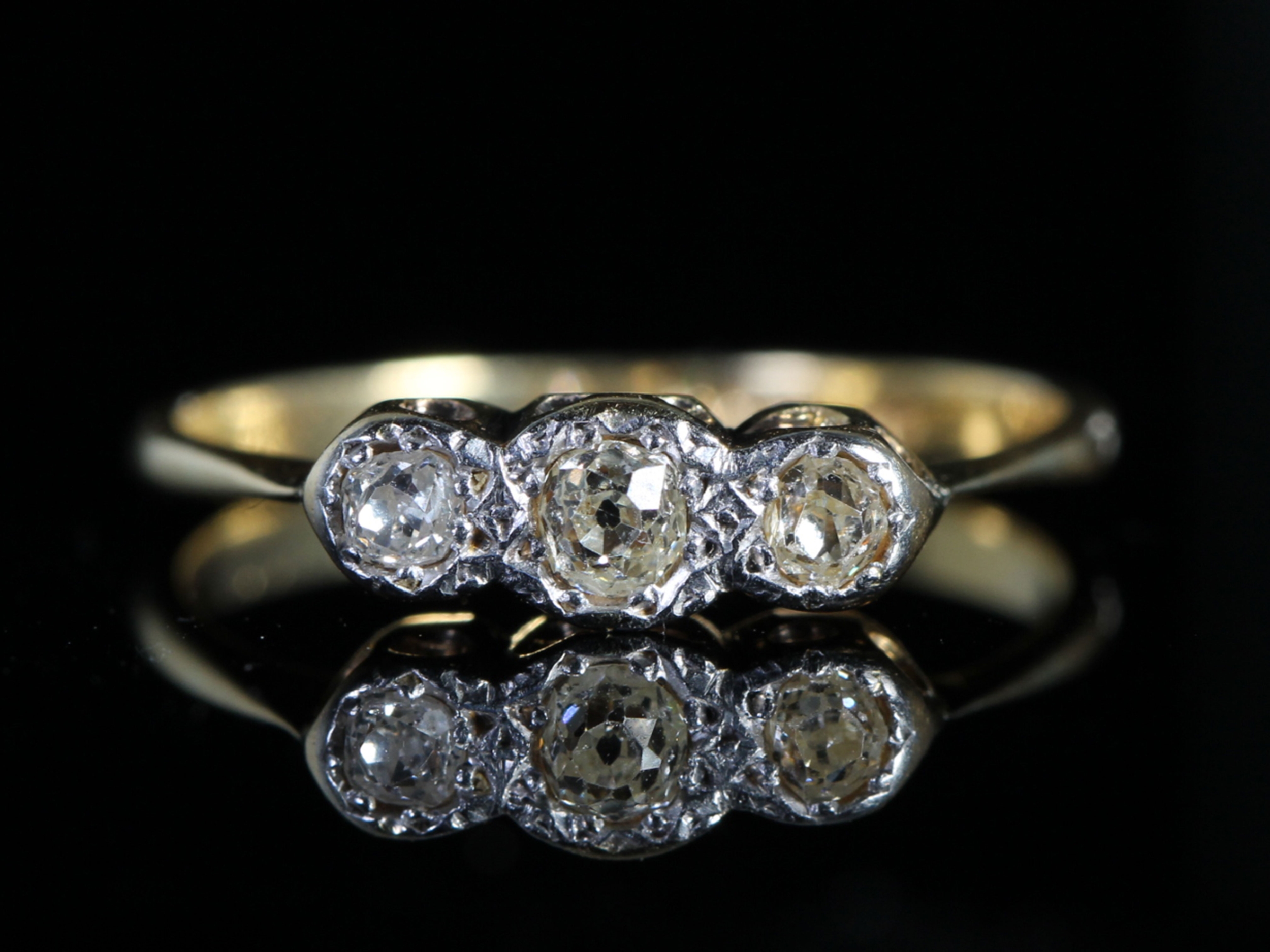  Edwardian Diamond Platinum and 18ct Gold Trilogy Ring