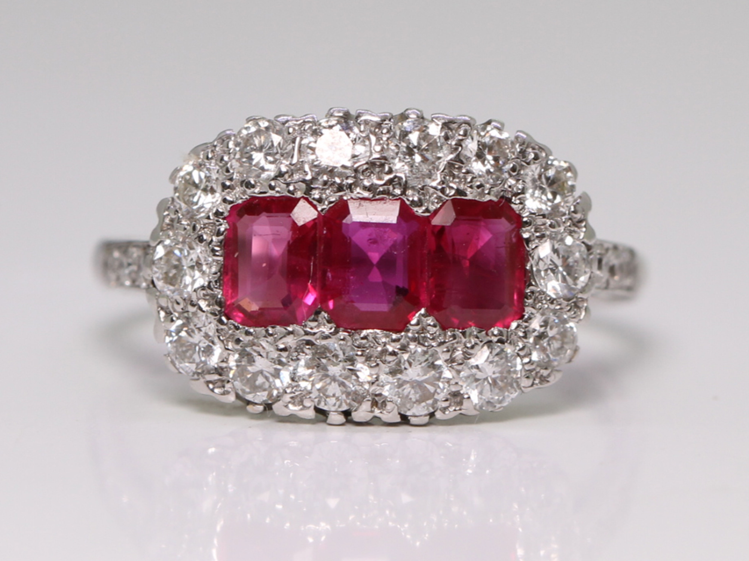 Art Deco Ruby and Diamond Platinum Cluster Ring