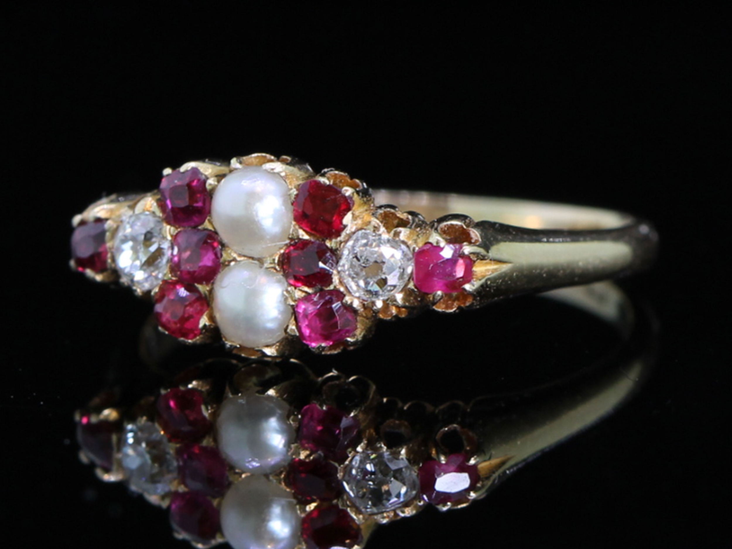 Edwardian Ruby and Natural Pearl and Diamond 18ct Ring