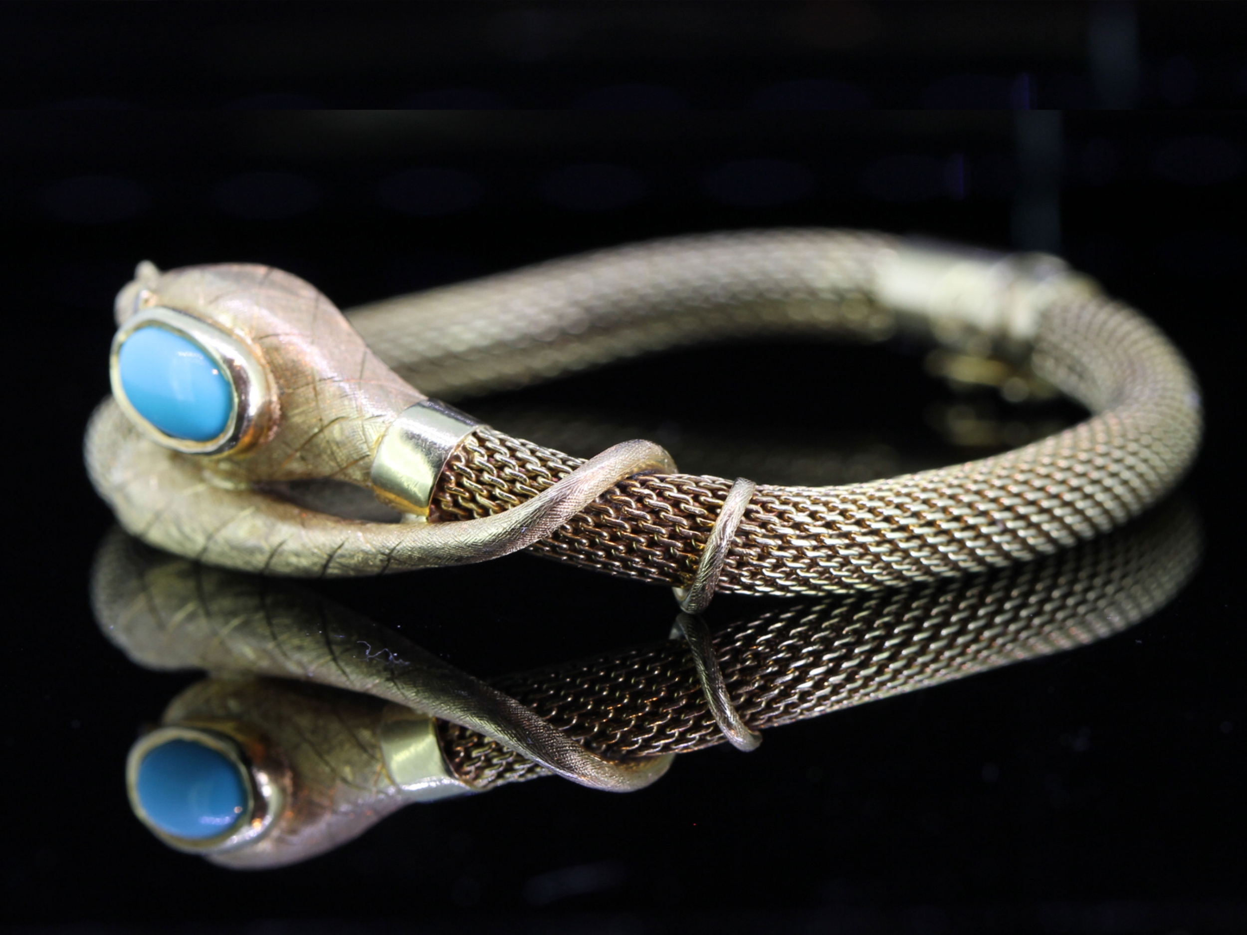 Incredible 18 Carat Gold Turquoise Ruby Snake Bracelet