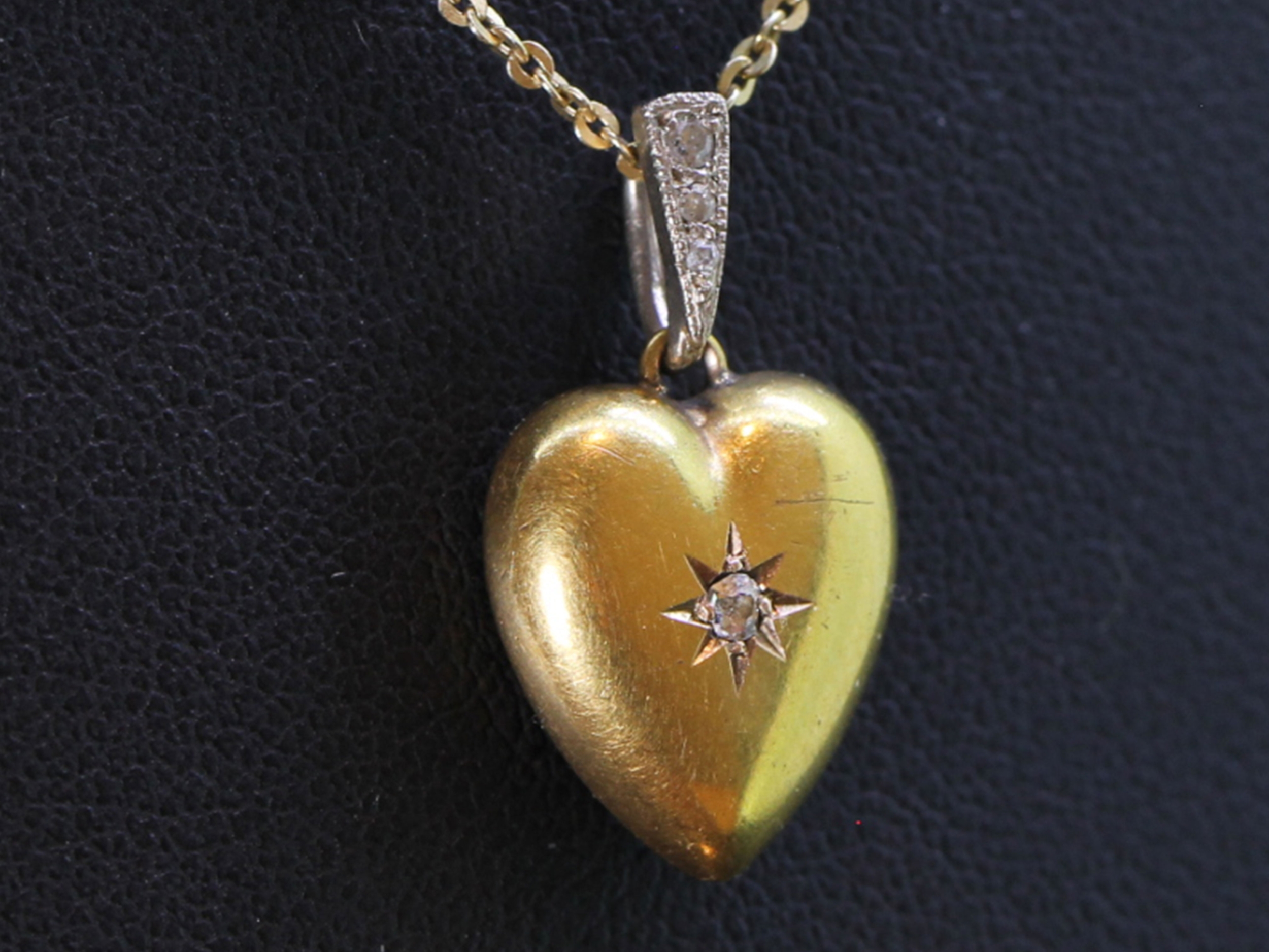 Edwardian 15ct Gold and Diamond Heart Shaped Pendant 