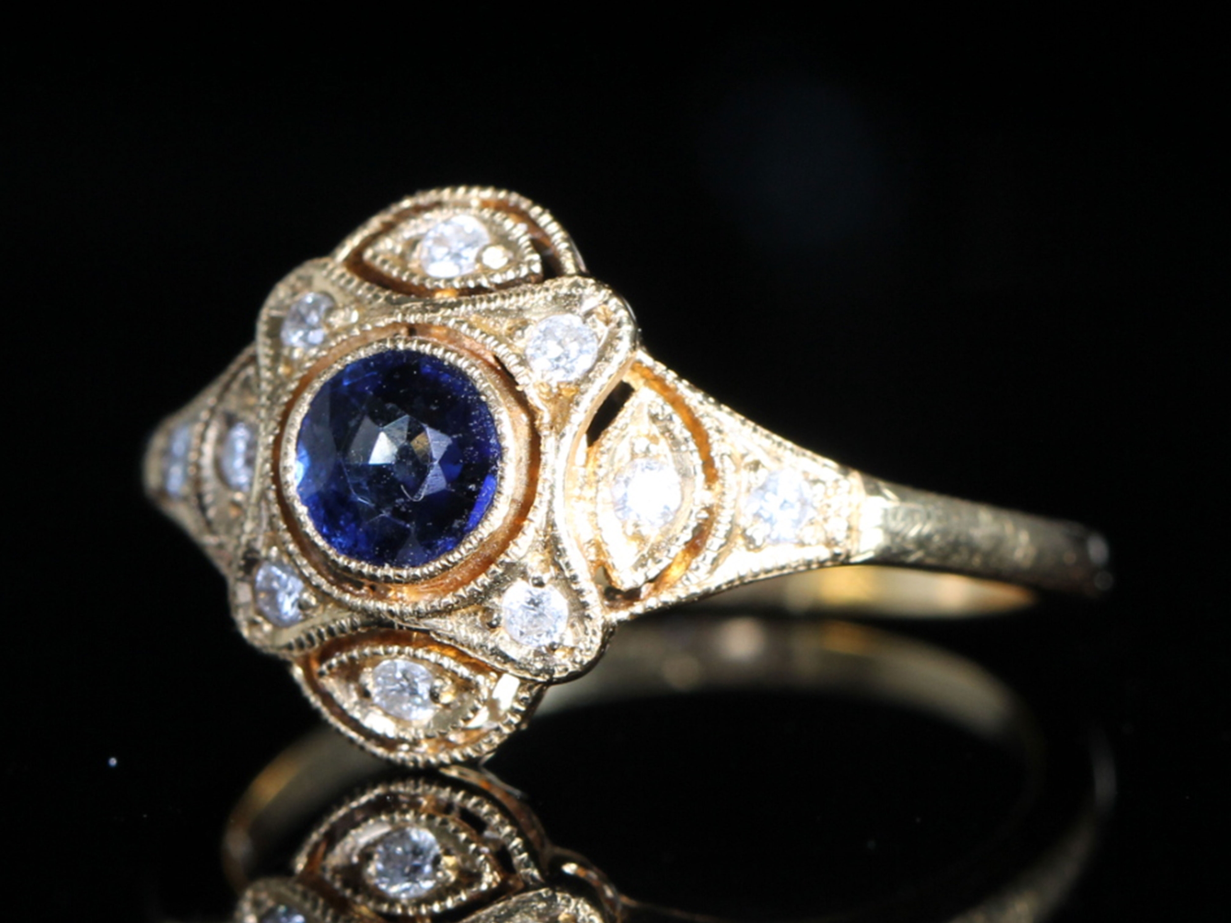 Art Deco Style Sapphire and Diamond 18ct Gold Ring